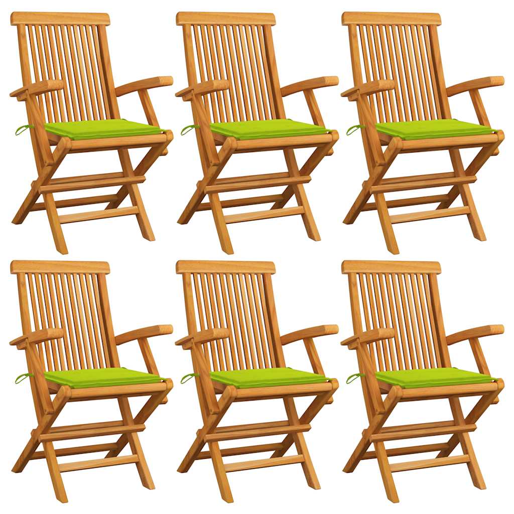 vidaXL Sillas de jardín 6 uds madera teca con cojines verde brillante