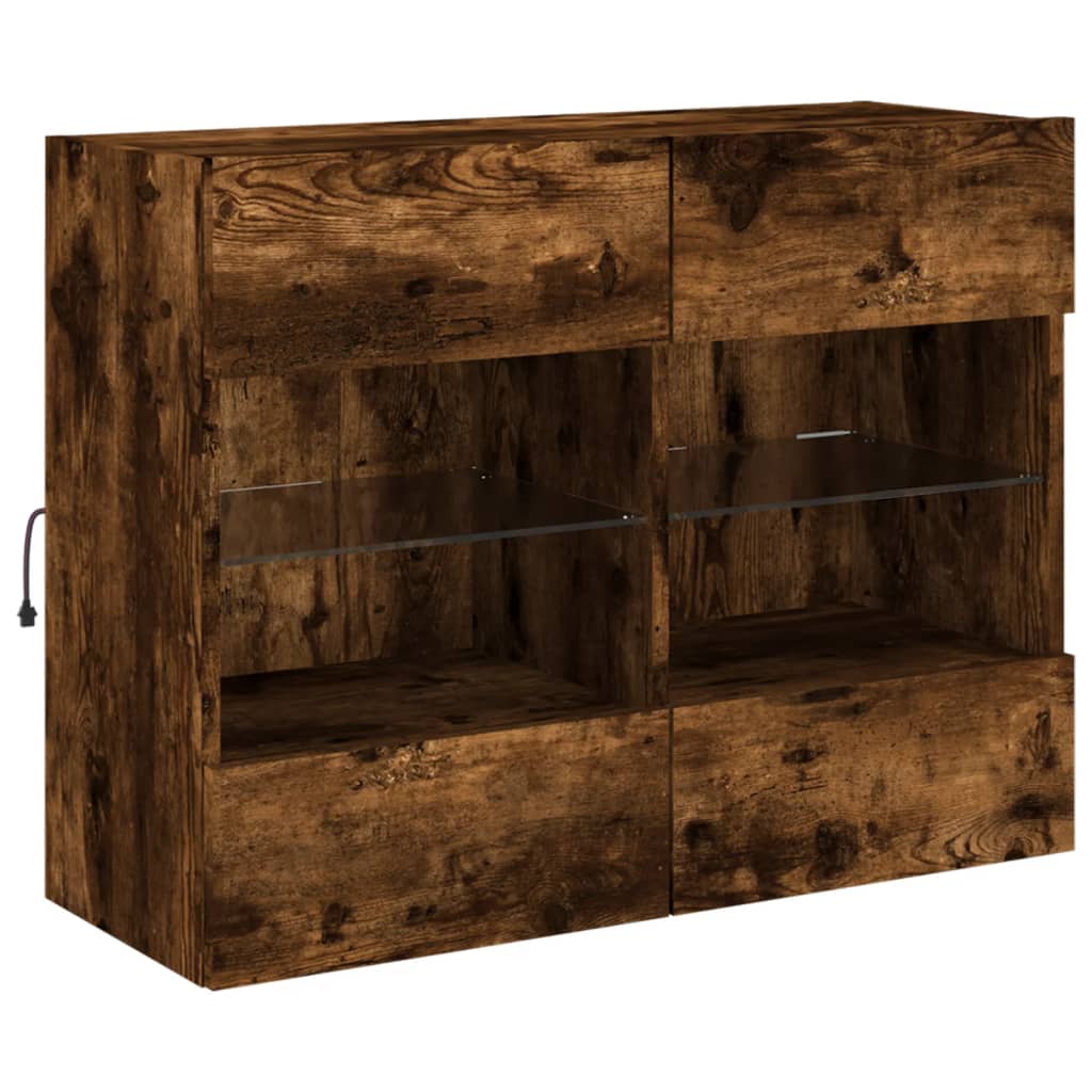 vidaXL Mueble TV de pared con luces LED roble ahumado 78,5x30x60,5 cm