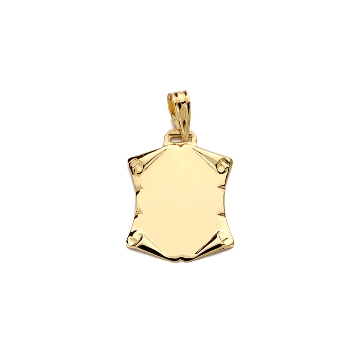 Colgante oro 18k pergamino 20mm. liso tallado esquinas detalle