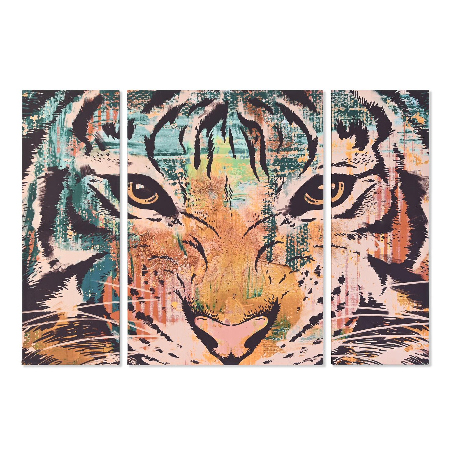 Cuadro Set 3 Lienzo Mdf 140X3,8X100 Tigre Naranja El mejor complemento para tu hogar  -Fijalo-