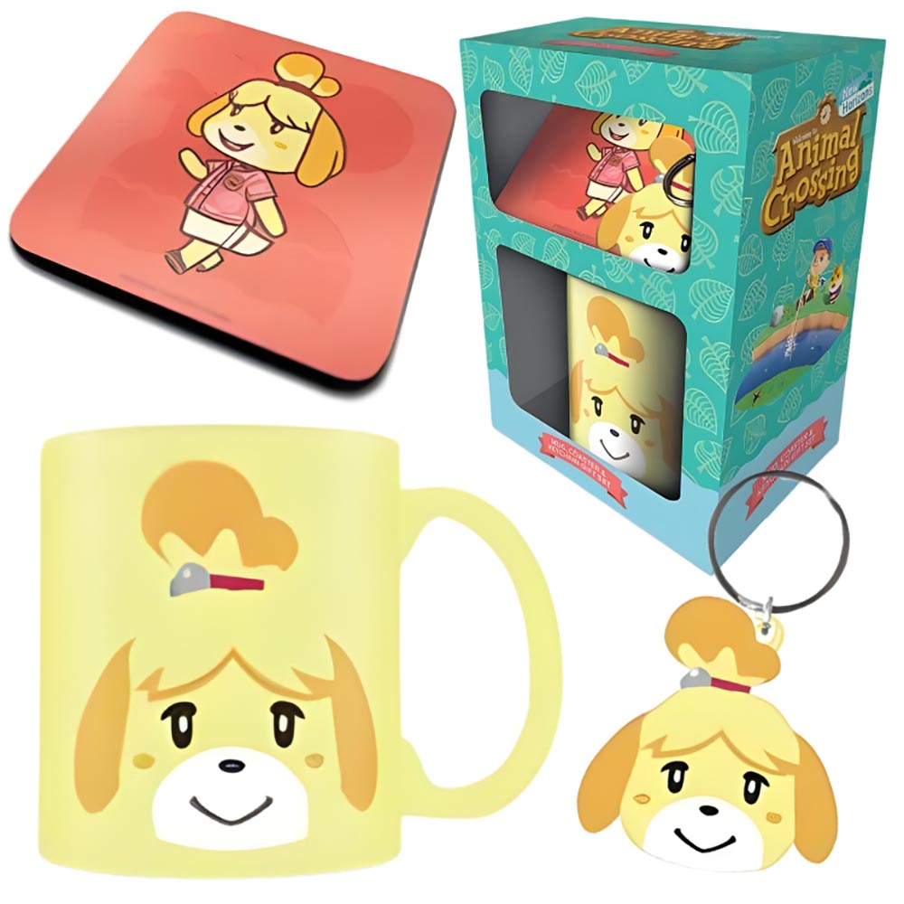 Pack taza, posavasos y llavero Animal Crossing Isabelle, de Pyramid International