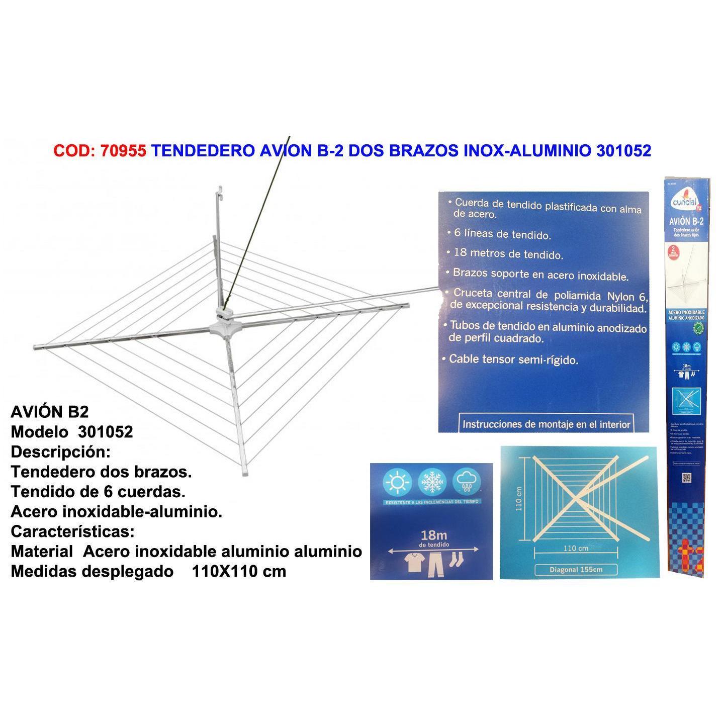 Tendedero avion b-2 dos brazos inox-aluminio 301052