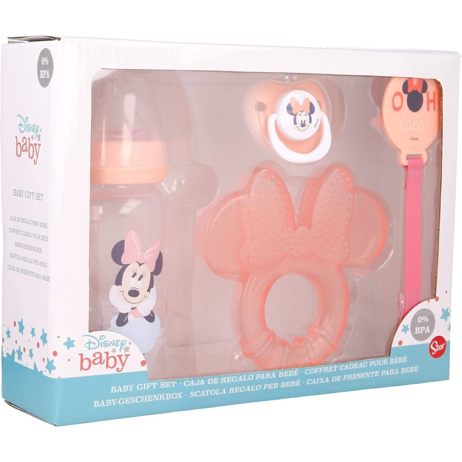 Stor - Set De Regalo Para Bebé - Biberón, Chupete, Sujetachupetes y Mordedor - Minnie - Producto Oficial - Especial Regalos - Vasos, Tazas y Platillos
