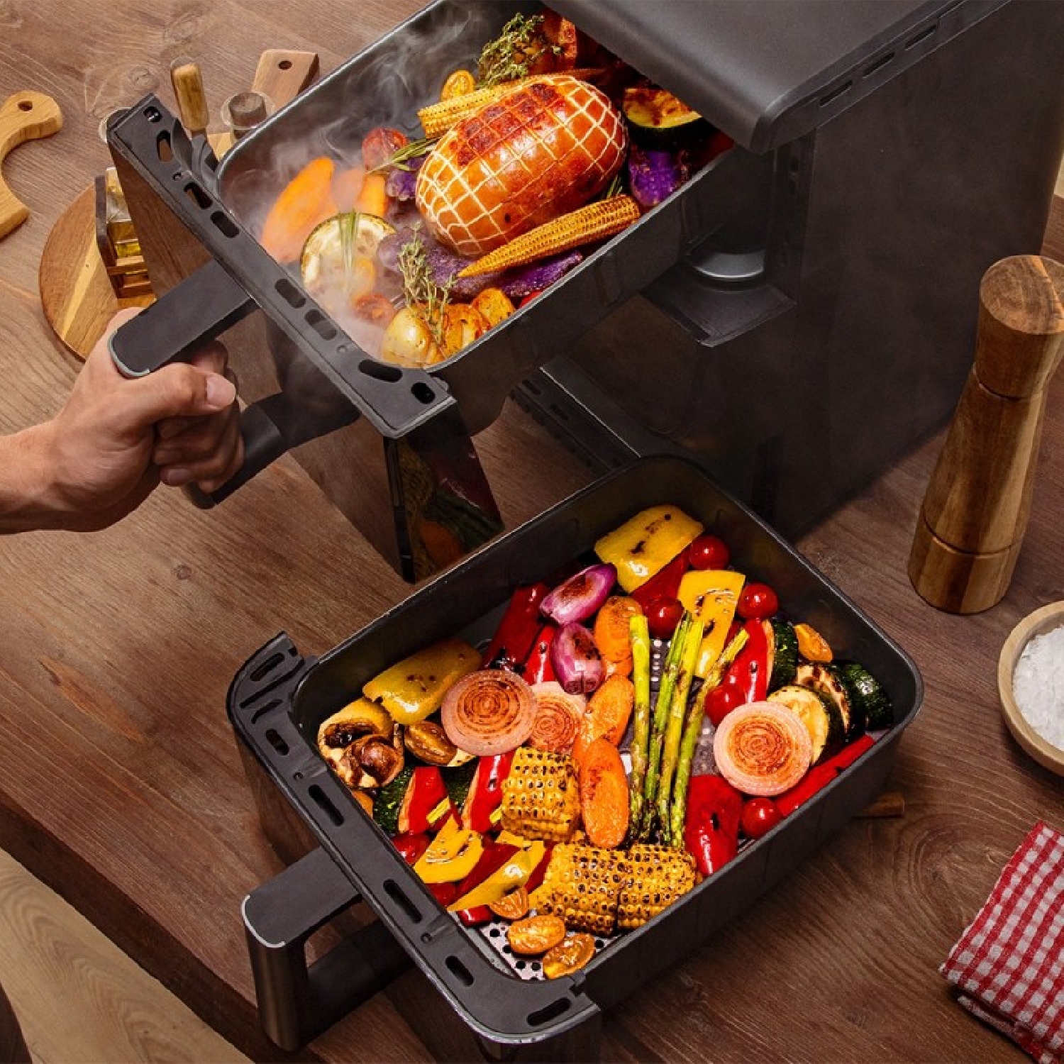 Cecotec Freidora de Aire sin Aceite - Air Fryer 10L Cecofry DuoLevel 10000 DuoSize Window. 2000W, Diseño Vertical, 2 Cubetas 3