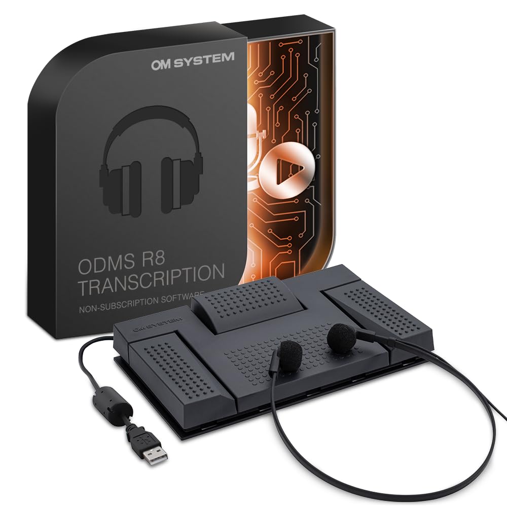 OM SYSTEM AS-2700 Kit de Transcripción de Audio Profesional,Pedal USB de 3 Interruptores,Auriculares Estéreo y Software ODMS R8 para PC – Compatible con formatos DSS, MP3,WAV,WMA, mejora productividad