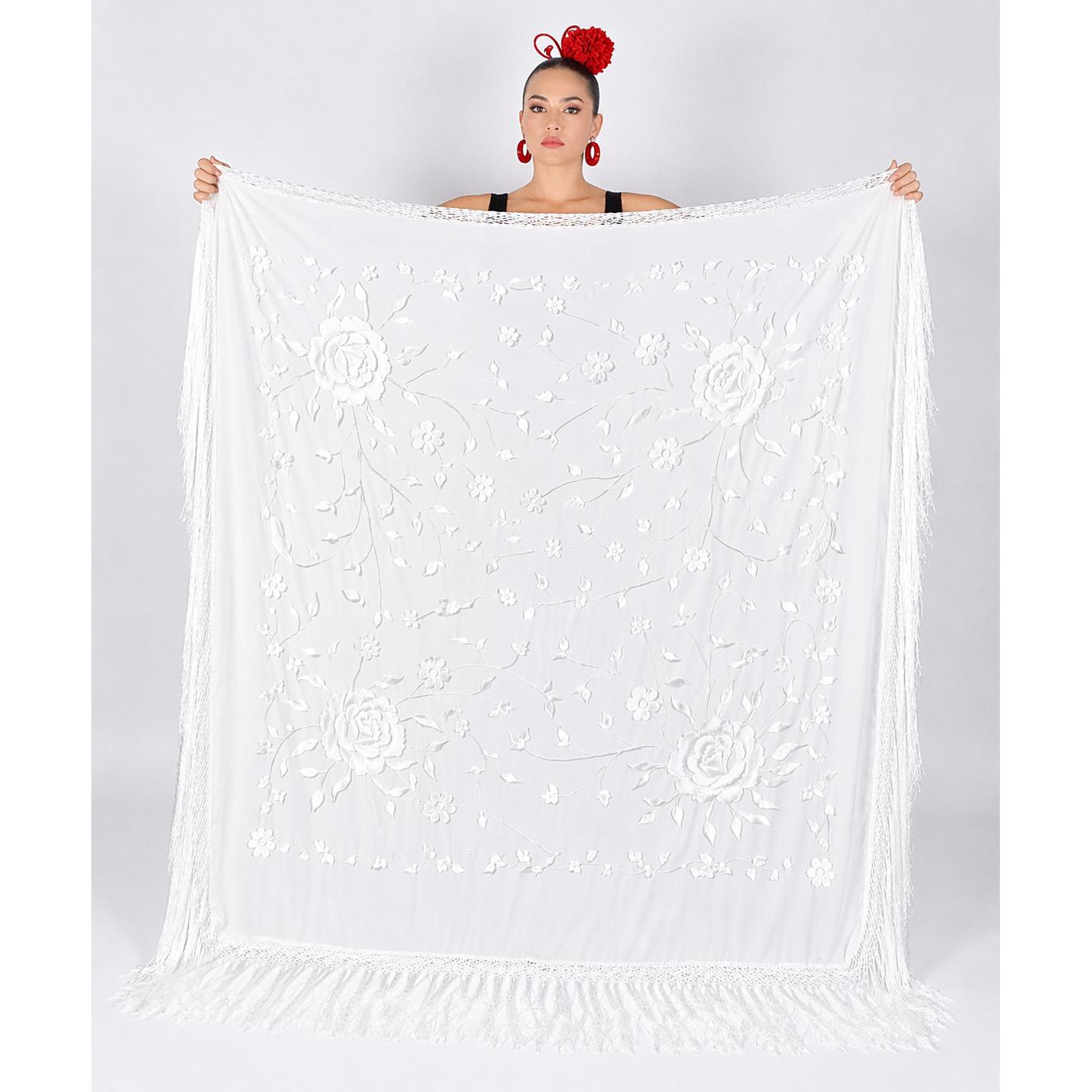 Mantón Cuadrado Grande- MEDIDA 150X150cm sin contar los flecos. Flamenco Bordado con Flecos | Mantón Español Tradicional para Baile, Feria y Eventos Flamencos