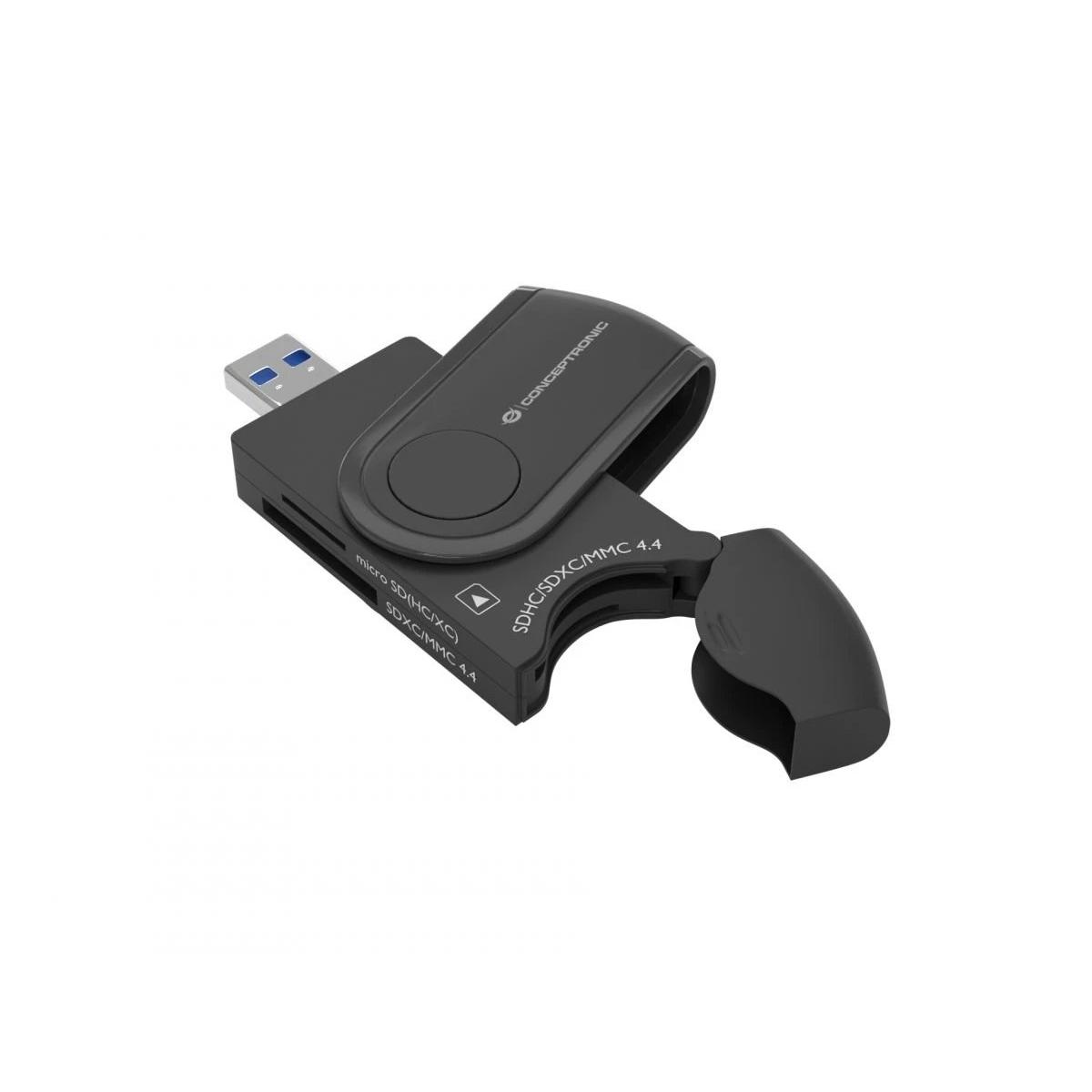Conceptronic - Lector de tarjetas BIAN04B con USB 3.0 hasta 5 Gb/s, 4 ranuras (SD/SDHC/SDXC y Micro SD), negro, para Windows y Mac