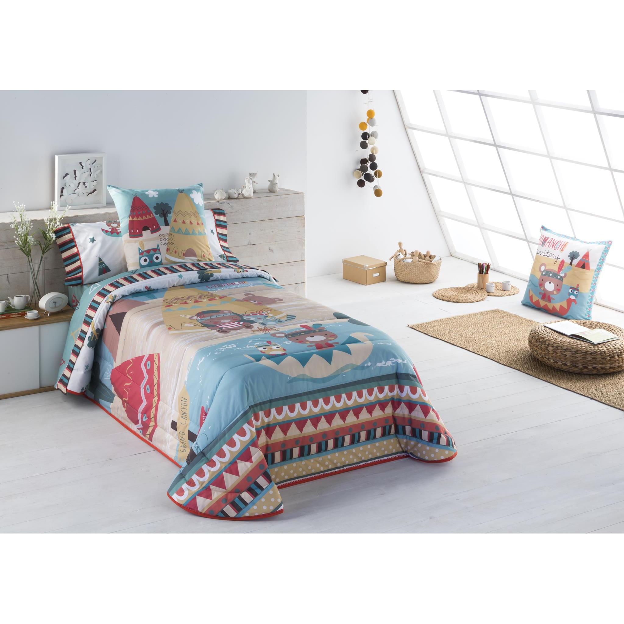 JVR - Colcha Bouti modelo INDI - Tejido 100% Algodón Percal 200 hilos - Estampado digital - Fabricado en España - Cama 90/105