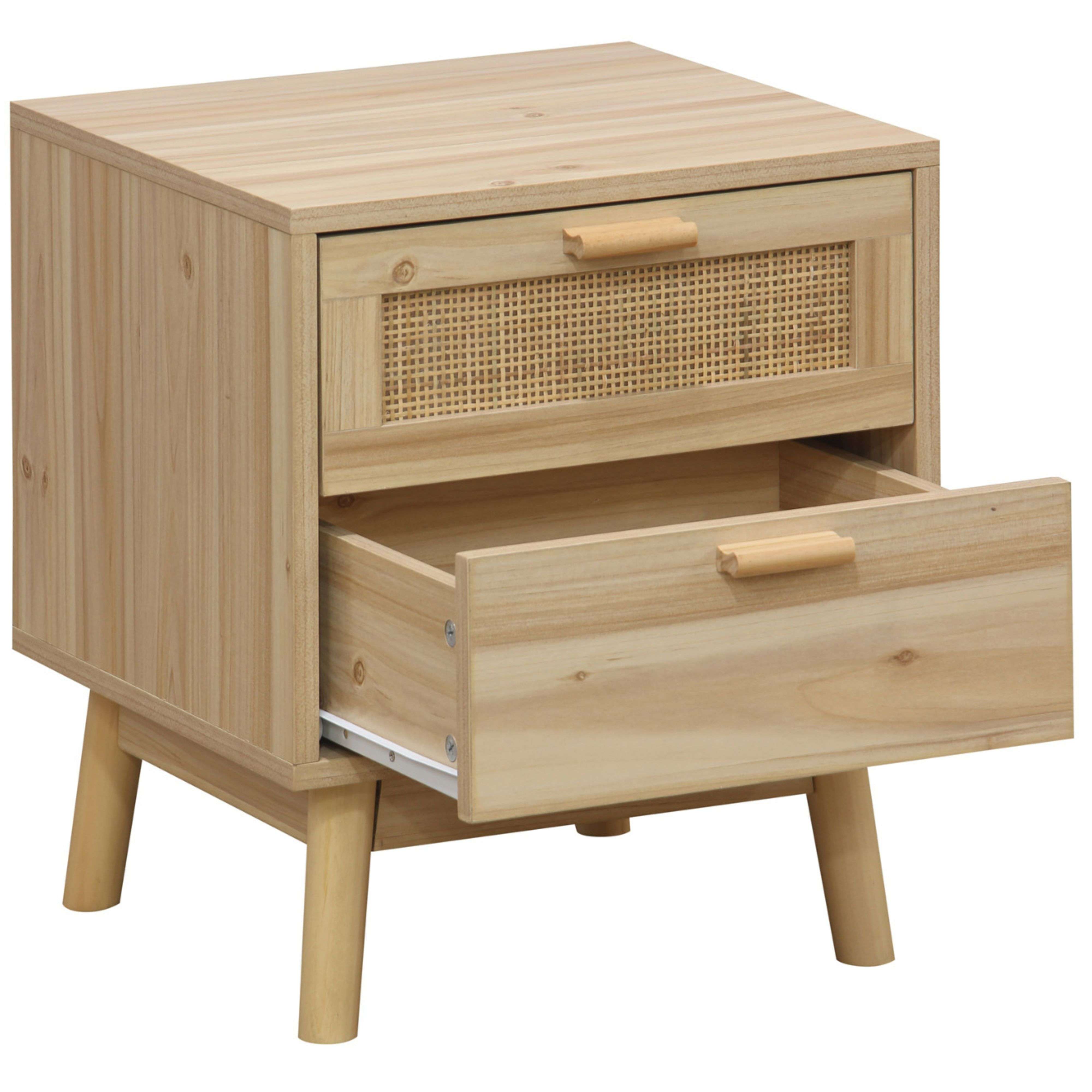 Miroytengo Mesita de Noche Vogue 2 Cajones en Melamina, Color Pino y Rattan, para Tu Dormitorio - 40x48x39 cm
