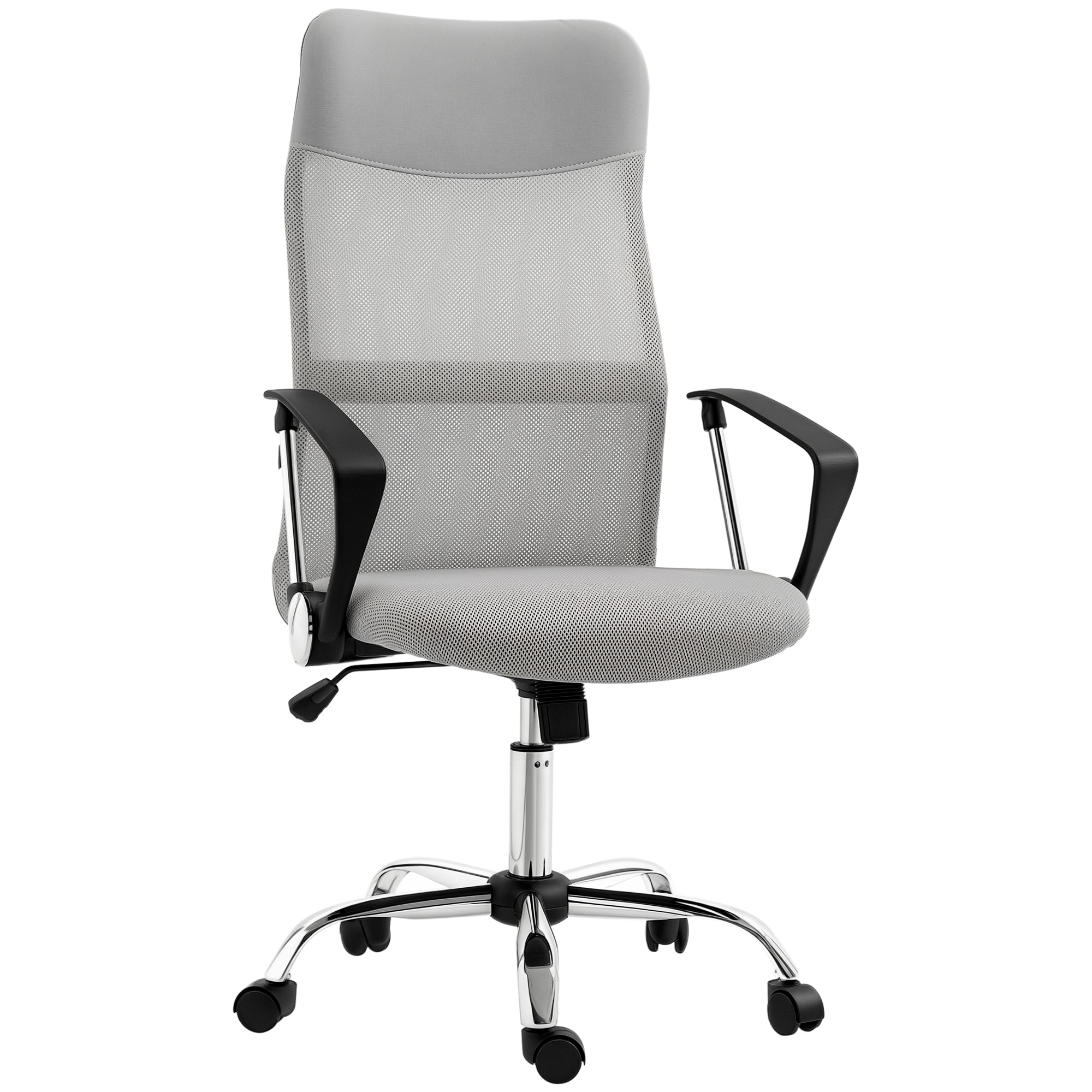 HOMCOM Silla de Oficina de Malla Silla de Escritorio Giratoria con Altura Ajustable Función de Basculante Respaldo y Asiento Transpirable Carga 120 kg para Estudio Gris Claro