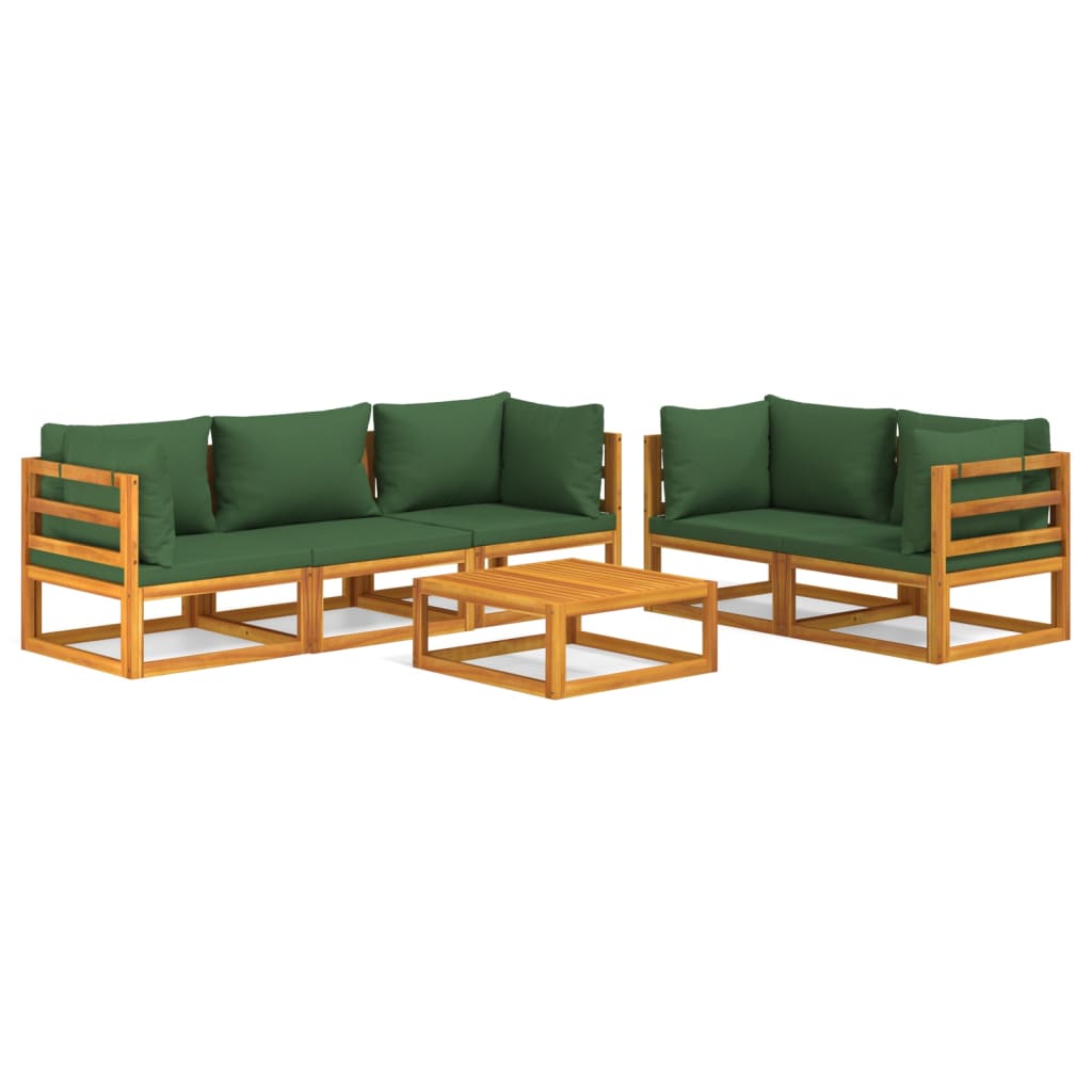 vidaXL Juego muebles de jardín 6 piezas madera maciza y cojines verdes