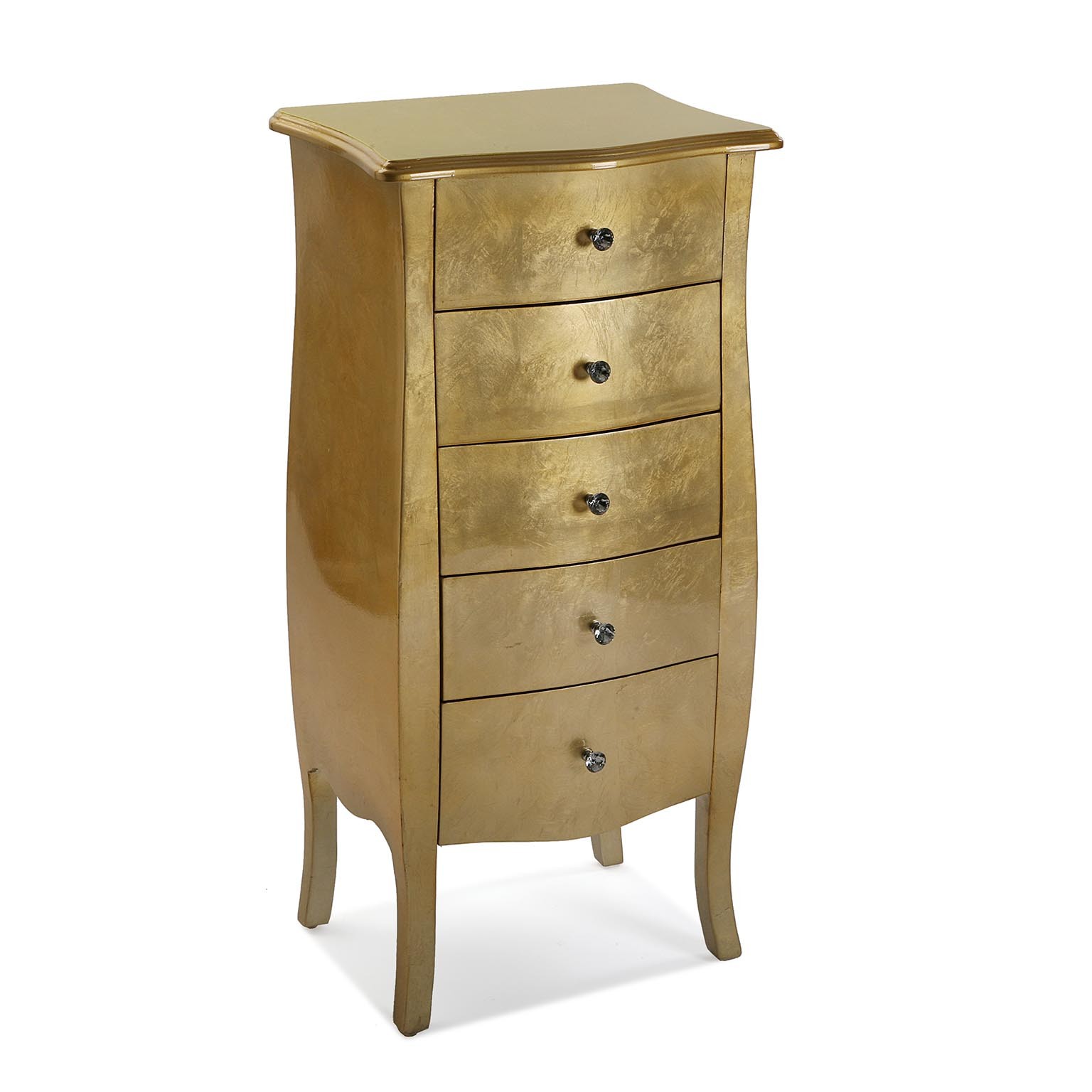 Cómoda dorada Cagliari en madera con 5 cajones - Versa Home - 48x36x100 cm