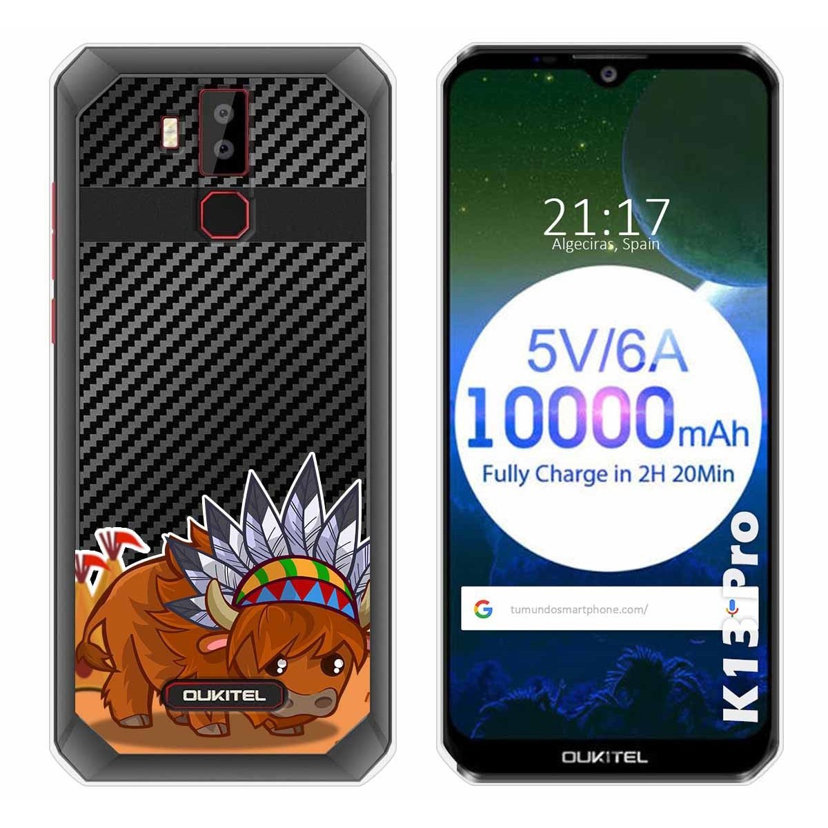 Tumundosmartphone Funda Gel Transparente para Oukitel K13 Pro diseño Bufalo Dibujos