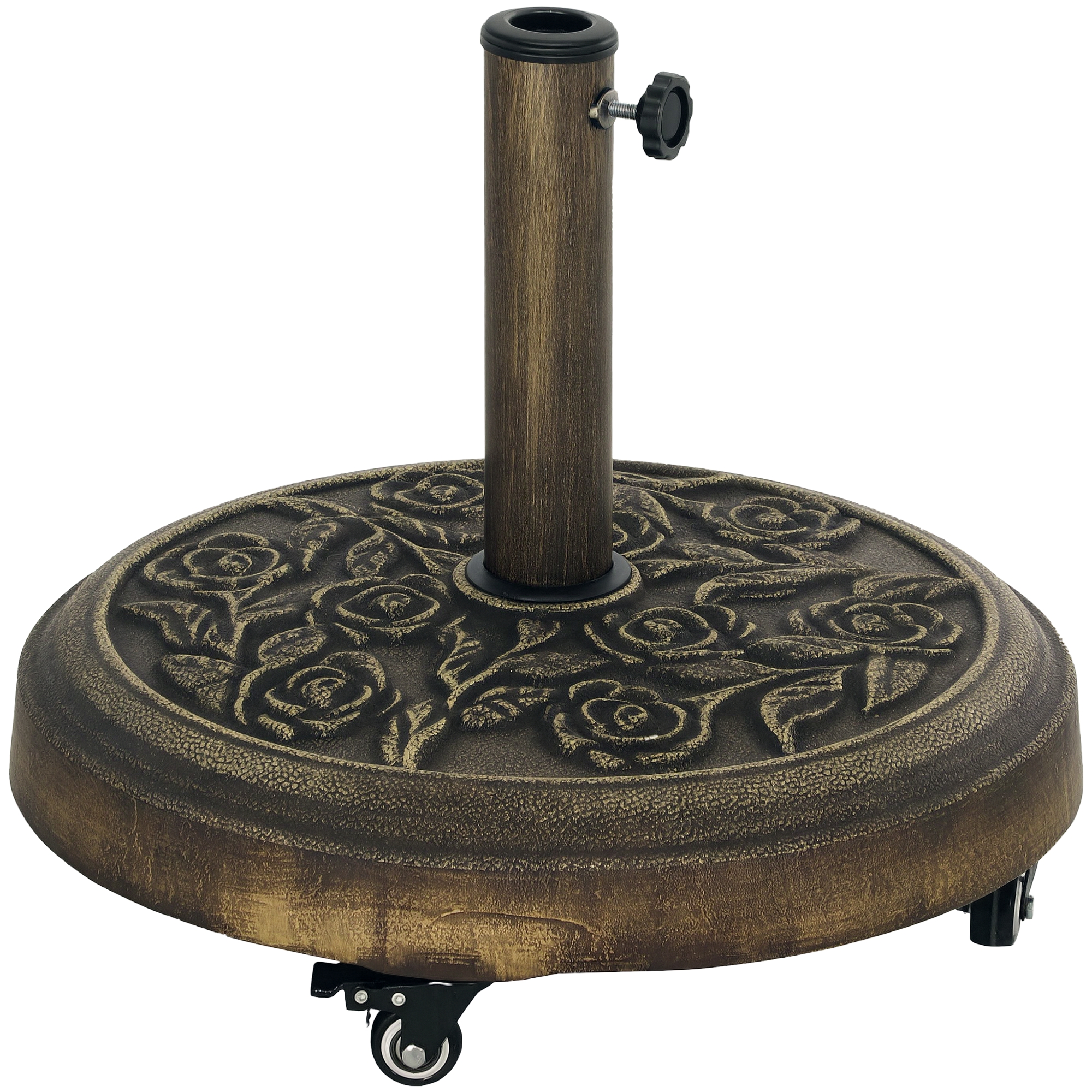 Outsunny Base para Sombrilla Redonda Soporte para Parasol con Ruedas Pie para Sombrilla Relleno de Cemento Peso 21 kg para Jardín Terraza Bronce