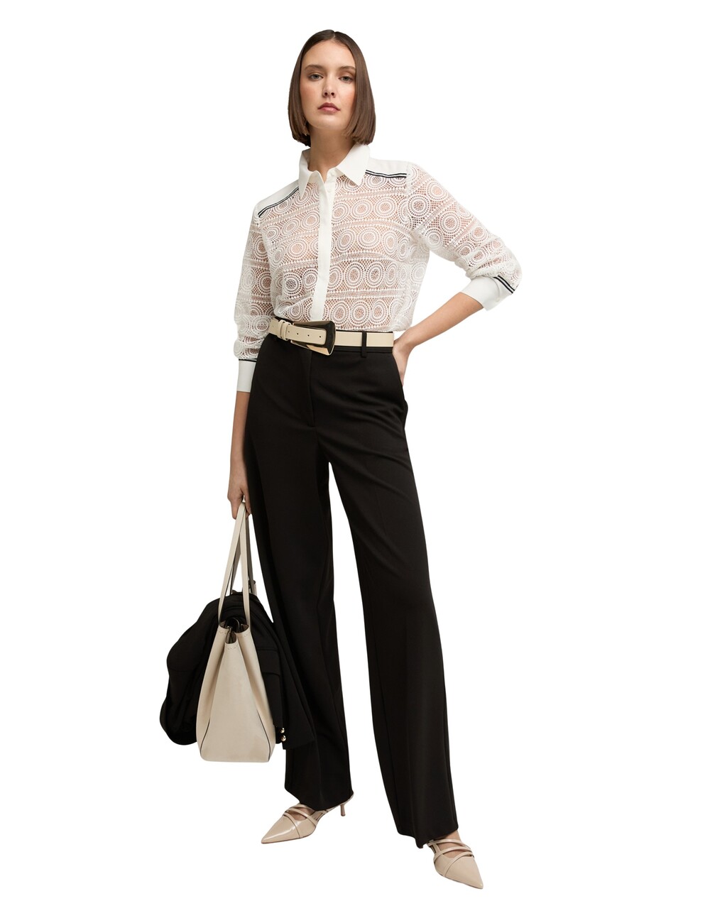 Motivi - Camisa de encaje macramé con bandas en contraste