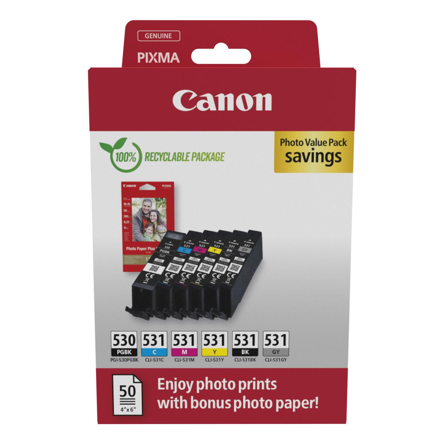Canon PGI-530/CLI-531 PVP cartucho de tinta 6 pieza(s) Original Negro, Cian, Gris, Magenta, Foto negro, Amarillo