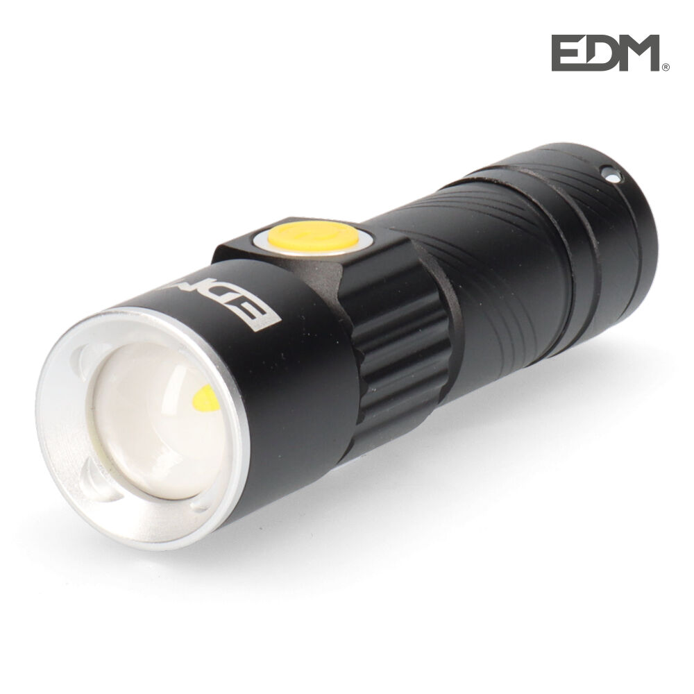 Edm Mini Linterna LED Recargable con Zoom 120 Lumens 7500k Alcance 60 Mts