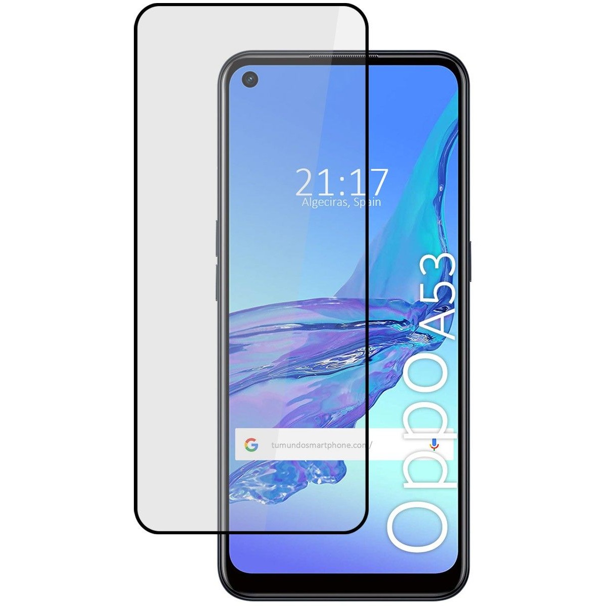 Tumundosmartphone Protector Cristal Templado Completo 5D Full Glue Negro para Oppo A53 / A53s Vidrio