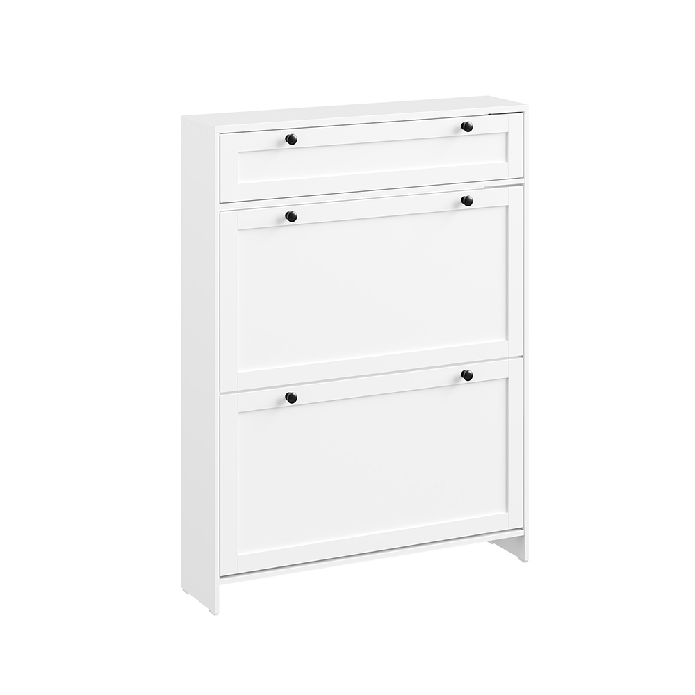 SoBuy Armario Zapatero Blanco con 2 Puertas Plegables y 1 Cajón, MDF, 80x19x107 cm