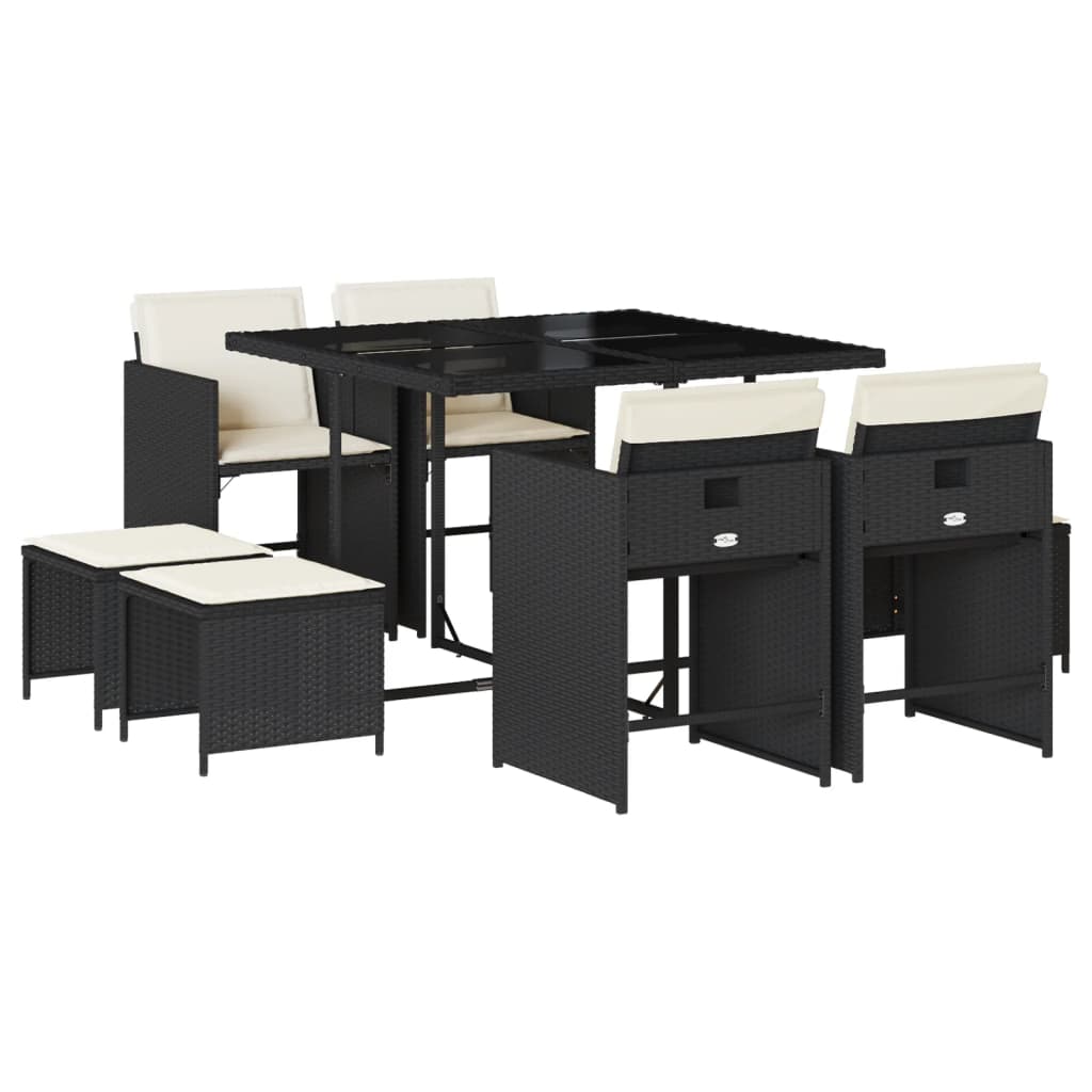vidaXL Set de comedor de jardín 9 pzas y cojines ratán sintético negro