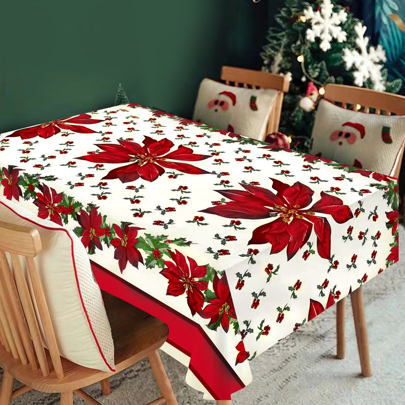 Mantel de Navidad, Mantel Antimanchas Feliz Navidad, Impermeable, Estampado. para decoración de Mesa navideña y Fiestas