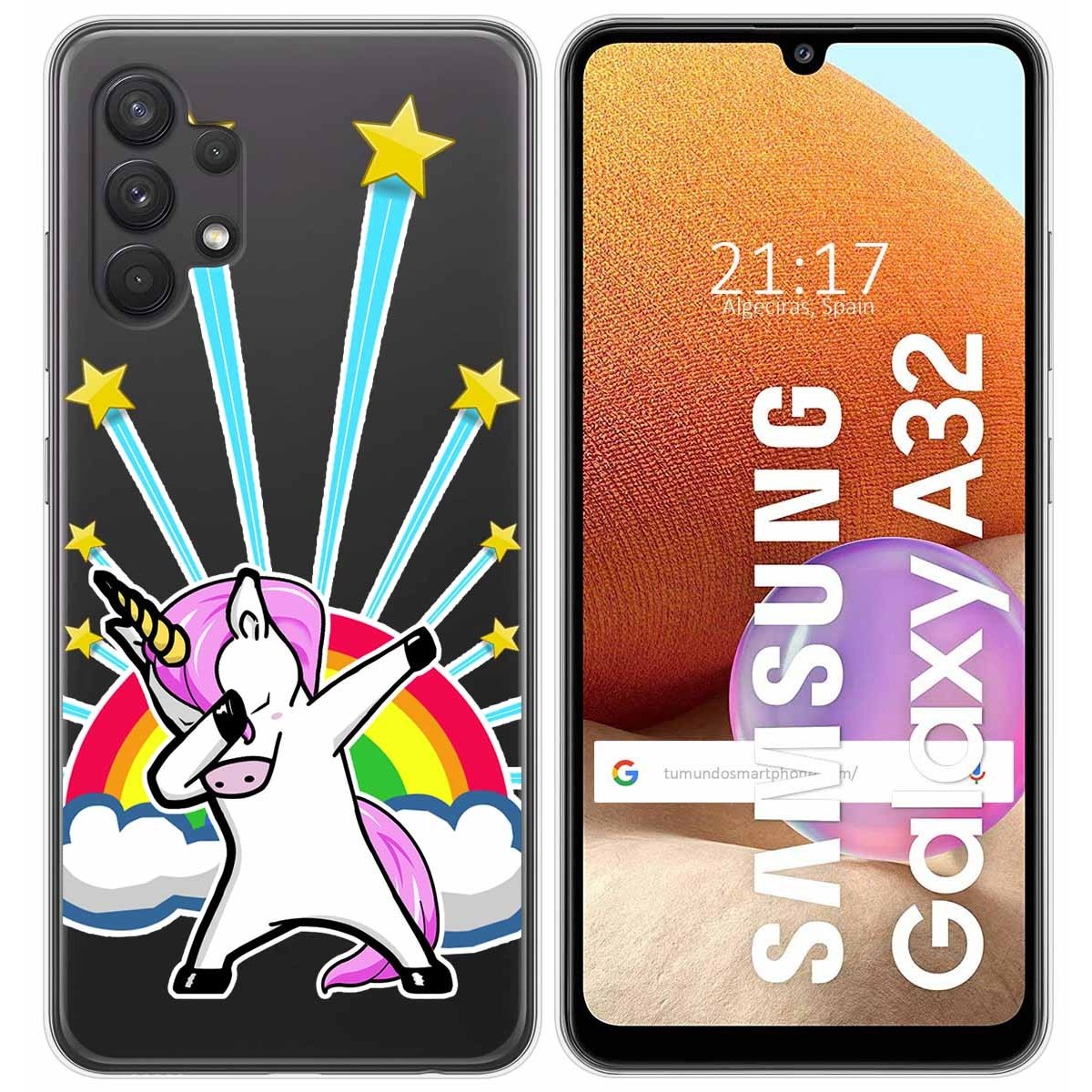 Tumundosmartphone Funda Gel Transparente para Samsung Galaxy A32 4G diseño Unicornio Dibujos