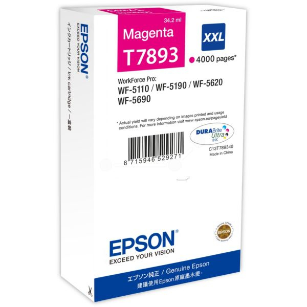 Epson - Cartucho de tinta C13T789340 magenta XXL para impresoras WorkForce Pro, 34,2 ml, rendimiento hasta 4000 páginas al 5% de cobertura