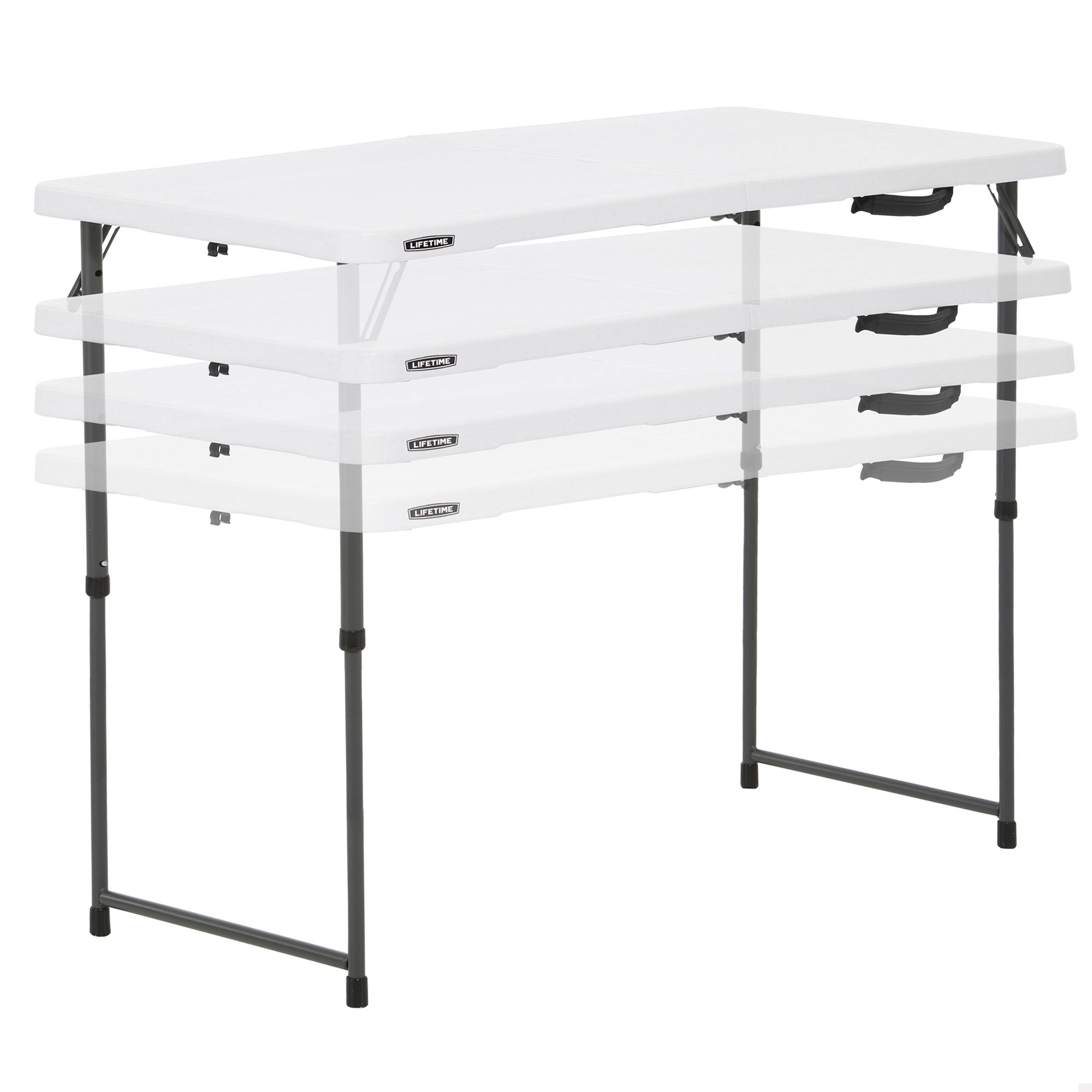 Lifetime - Mesa plegable portátil ajustable, altura regulable 61-91,5 cm, máx. 340 kg, superficie resistente a manchas y rayos UV, estructura de acero, polietileno, color blanco, exterior, fácil almacenaje