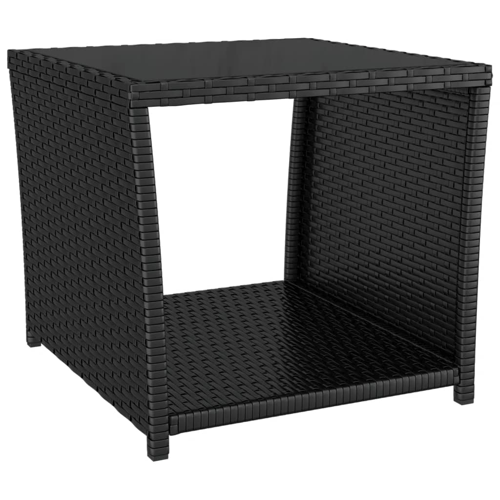 vidaXL Mesa de centro de ratán sintético y vidrio 45x45x40 cm en color Gris/Beige/Negro | estructura resistente ideal para salón dormitorio o estudio