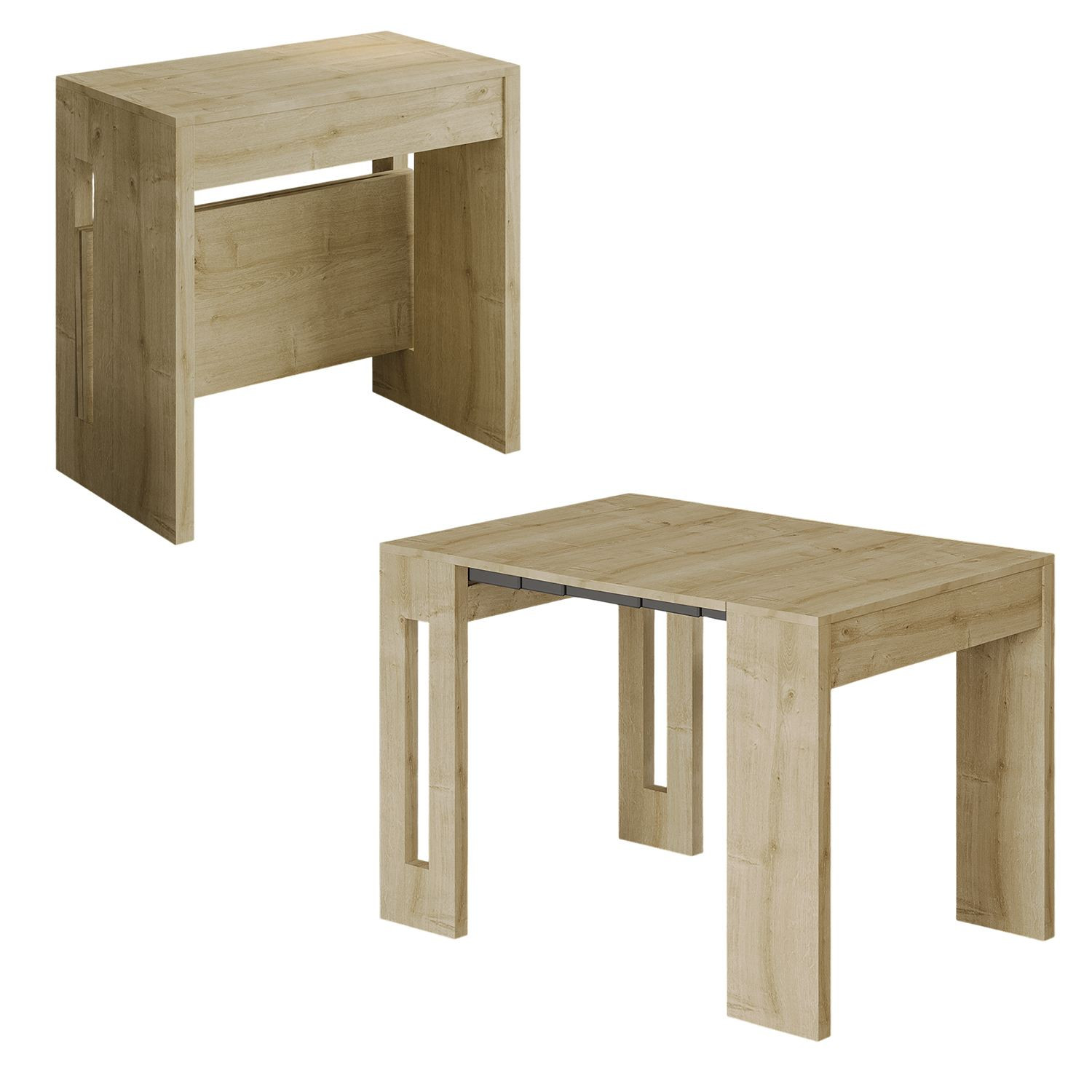 Habitat y Jardin - Mesa de comedor extensible de madera "Nivo" - 80 x 44 x 76 cm - Beige