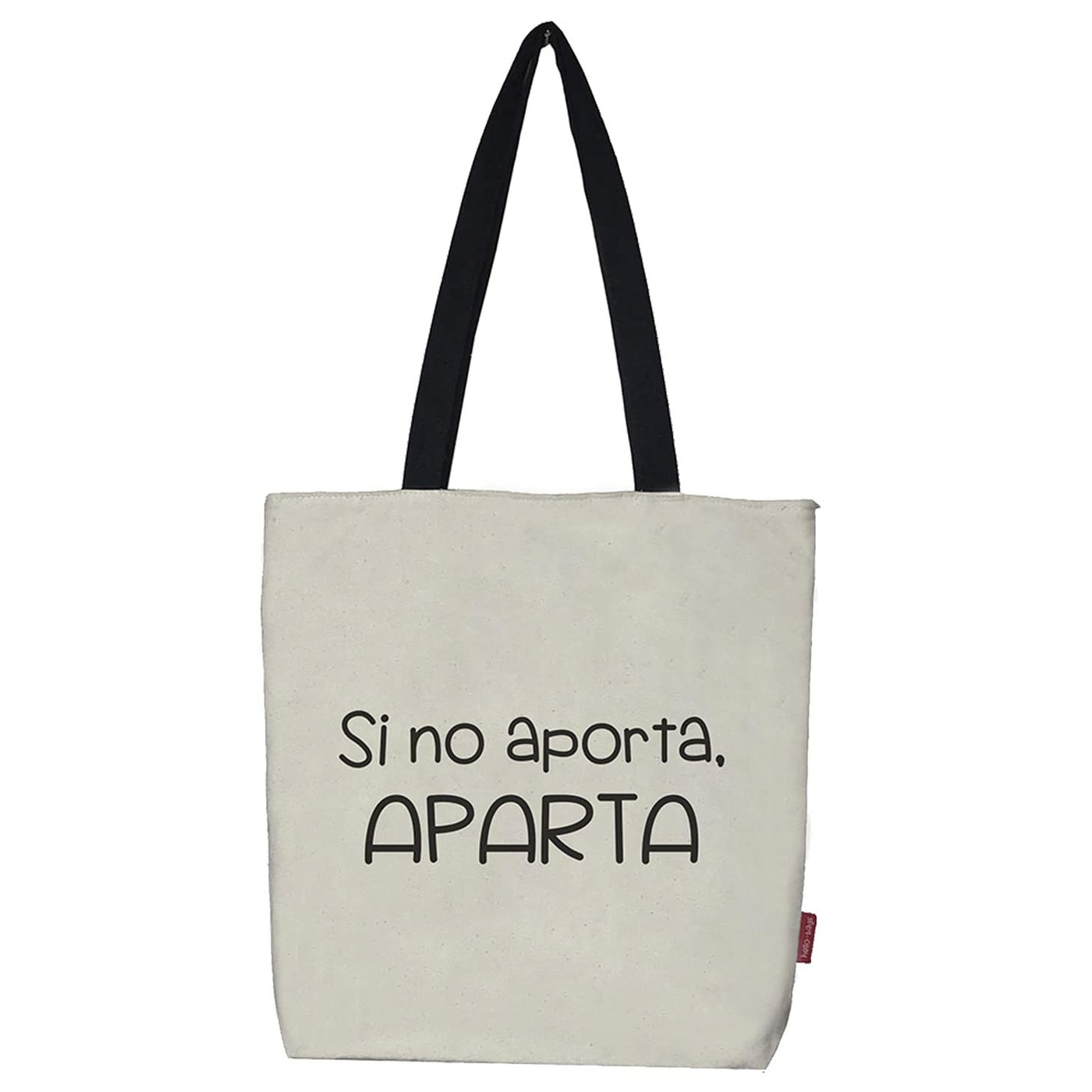 Hello-Bags. Bolso tote bag con cremallera, forro y bolsillo interior. Exterior: Algodón 100%. Incluye sobre kraft de regalo. Modelo SI NO APORTA. Color: Crudo / Negro. Medidas: 37x38 cm.
