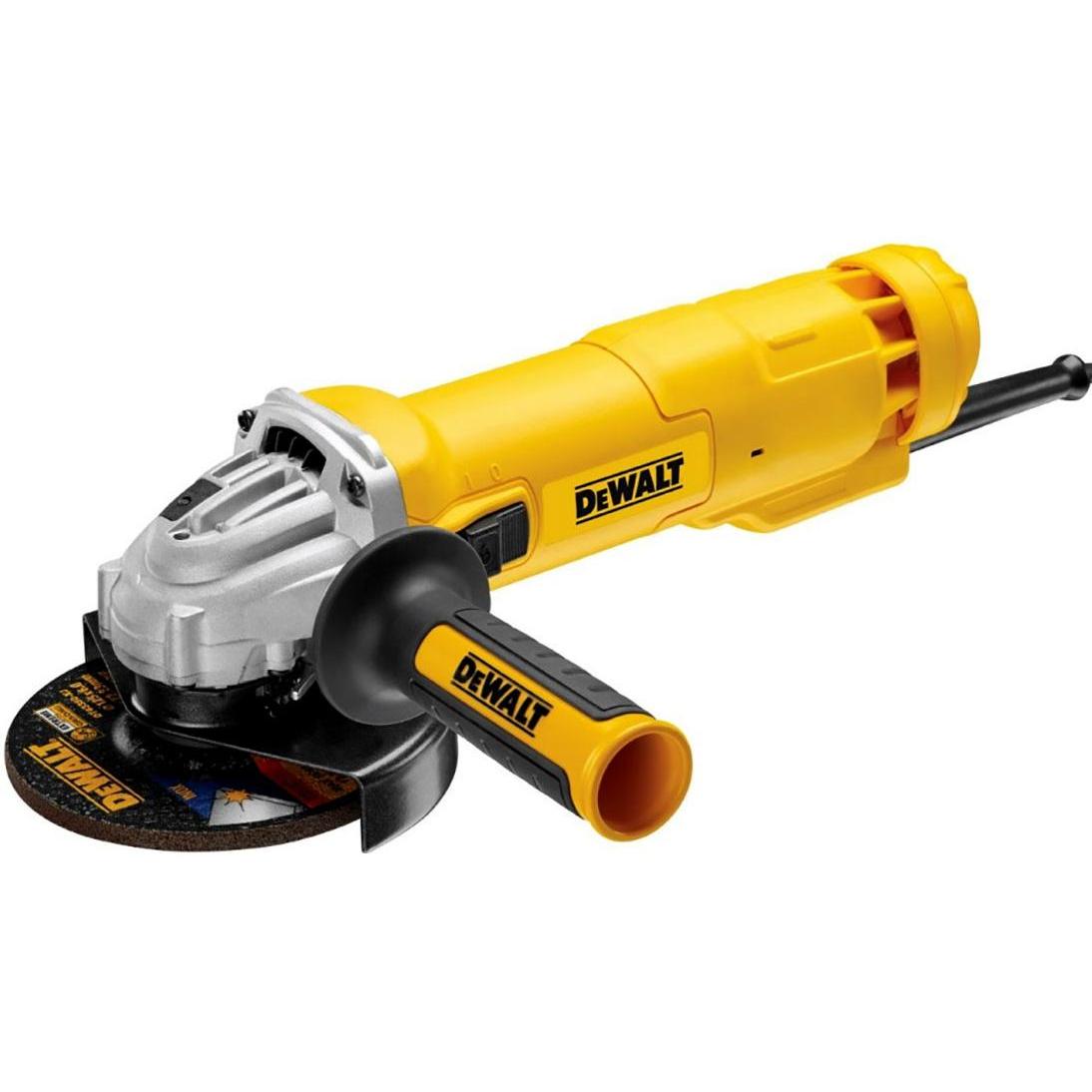 Amoladora Angular DeWalt DWE4227-QS, 125 mm, 1.200 W, 11.000 RPM, diseño compacto de 1,85 kg, protección contra sobrecarga y embrague electromecánico.