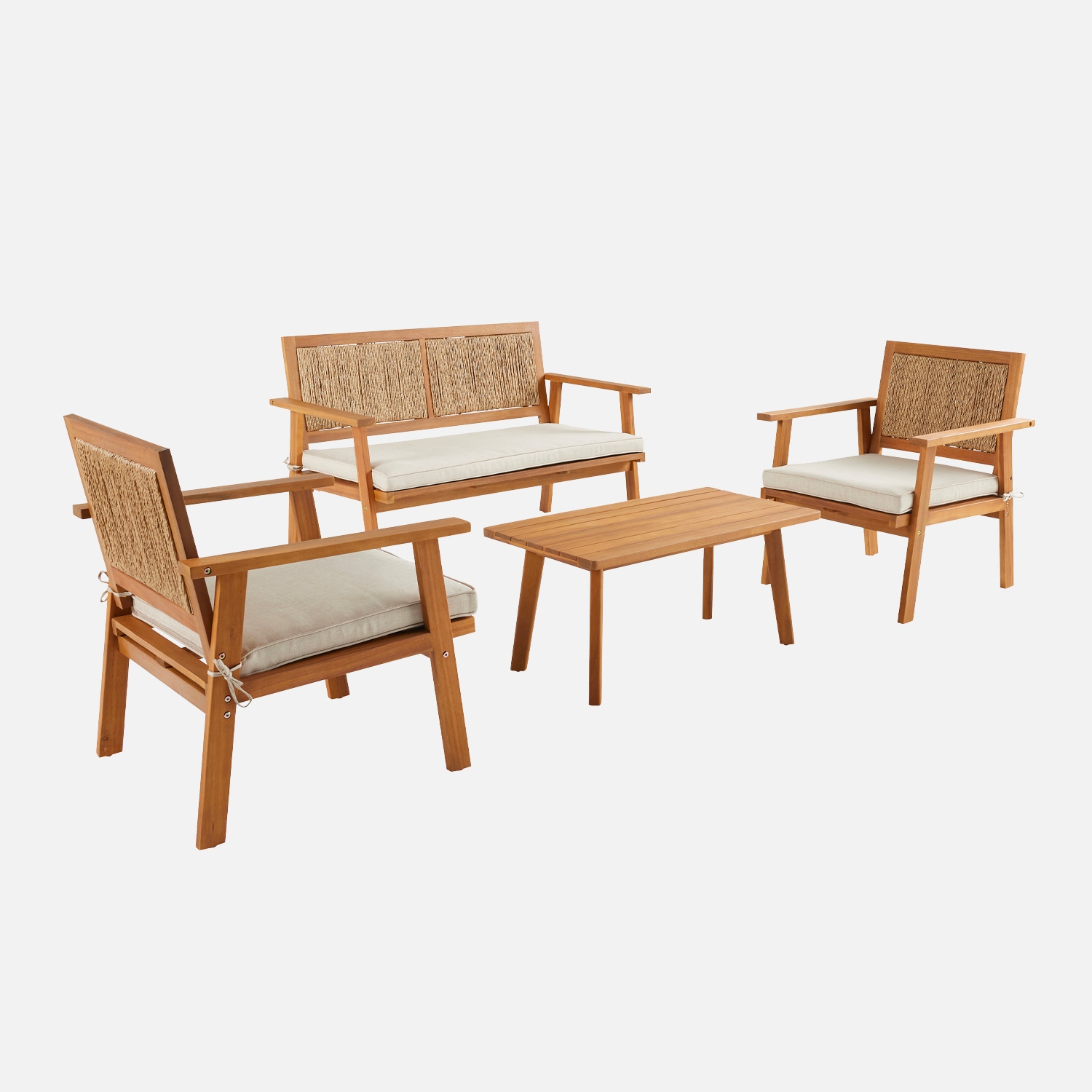 sweeek - Conjunto de jardín en madera con cañizo vertical, 4 plazas , Bohemia , 117x64x74
