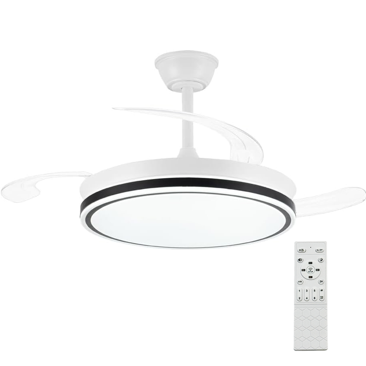 Ventilador de Techo con Luz LED 72W – Motor DC Silencioso – Aspas Retráctiles – 6 Velocidades, Luz Cálida, Día y Fría (3000K-4000K-6000K) – Temporizador – Ø102 cm, Mando Incluido