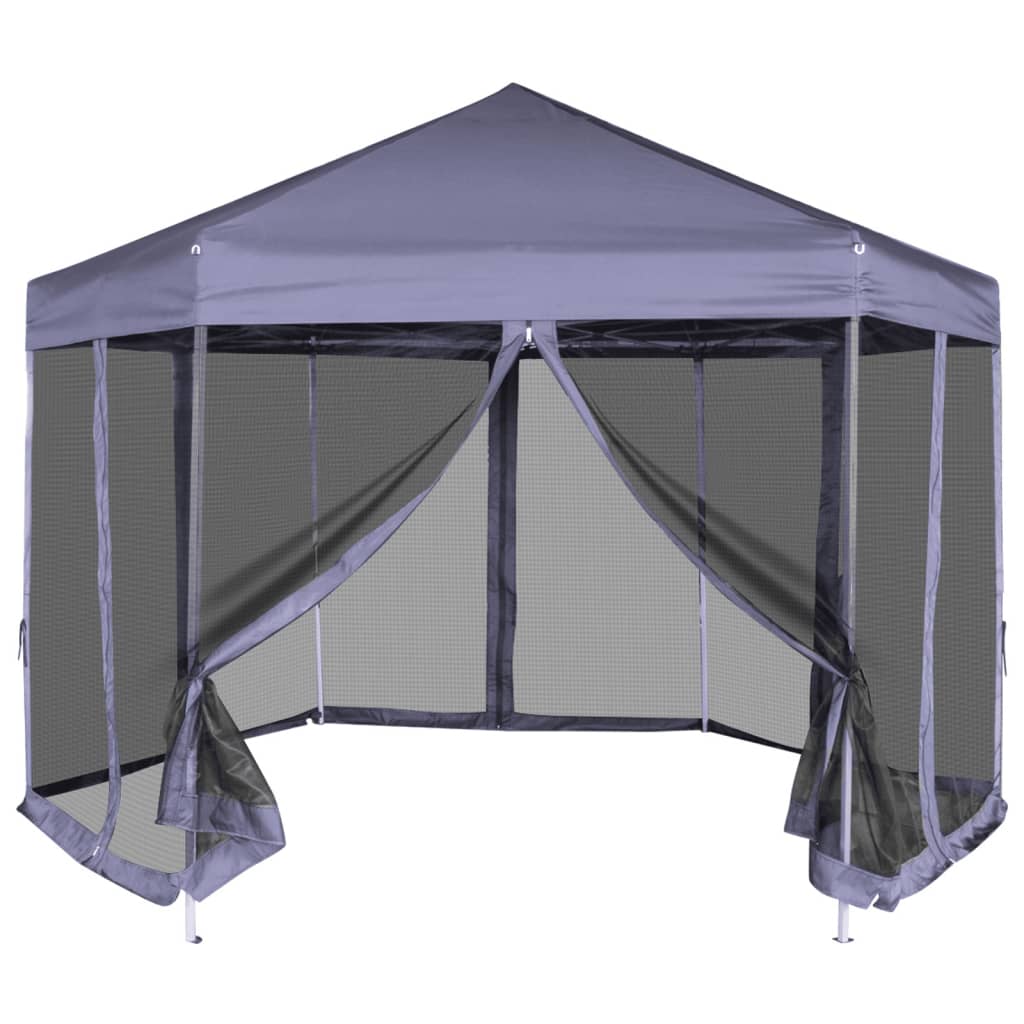 vidaXL Carpa desmontable hexagonal paredes 3,6x3,1m 220g/m² Color Taupé,  Azul oscuro,  Crema y mas