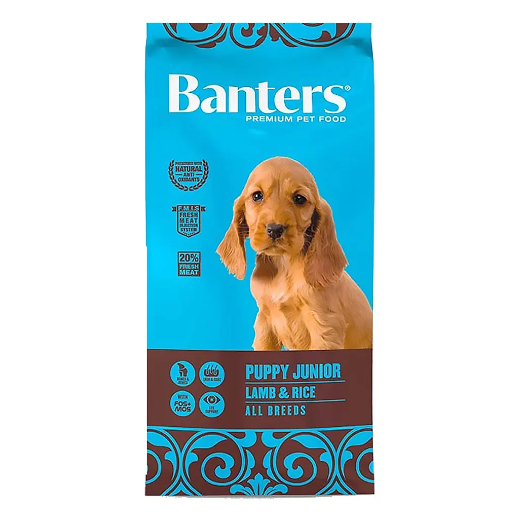 BANTERS Puppy Junior, 3kg, 15kg, Comida Natural con Cordero para Perros Cachorros, Pienso para Perros Jóvenes