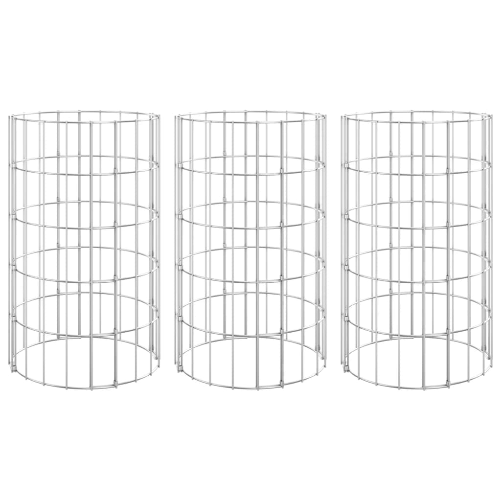 vidaXL Arriate gaviones circular 3 uds acero galvanizado Ø30x50 cm