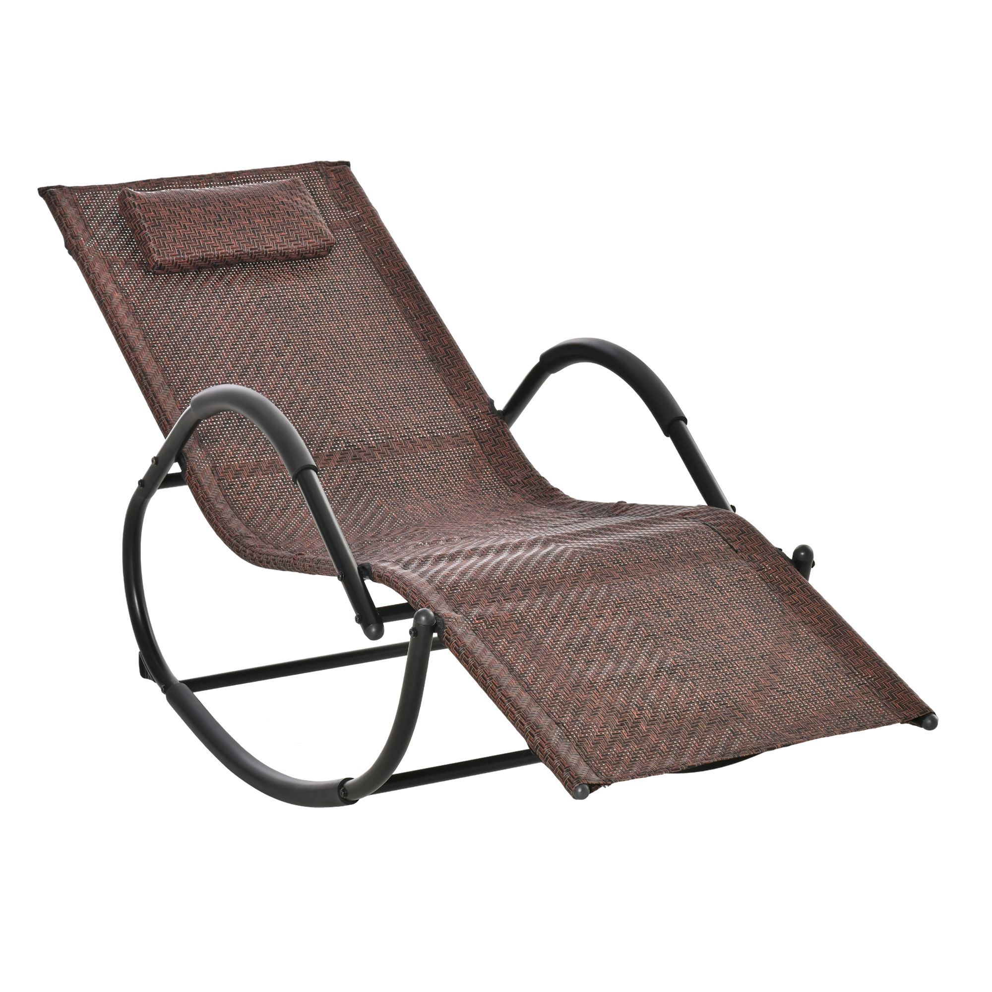 Outsunny Tumbona Mecedora de Exterior con Reposabrazos Reposacabezas y Efecto de Ratán para Jardín Terraza Patio Carga Máx. 160 kg 157x60x84 cm Marrón