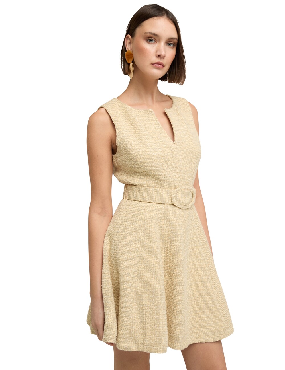 Motivi - Vestido flare en tejido bouclé con cinturón