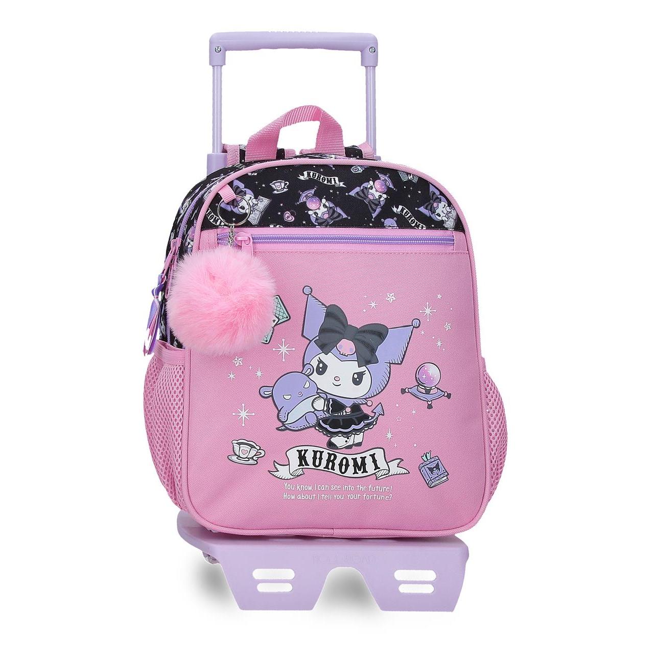 Mochila escolar con carro  Kuromi Fortune Telling 23x28x10cm Rosa