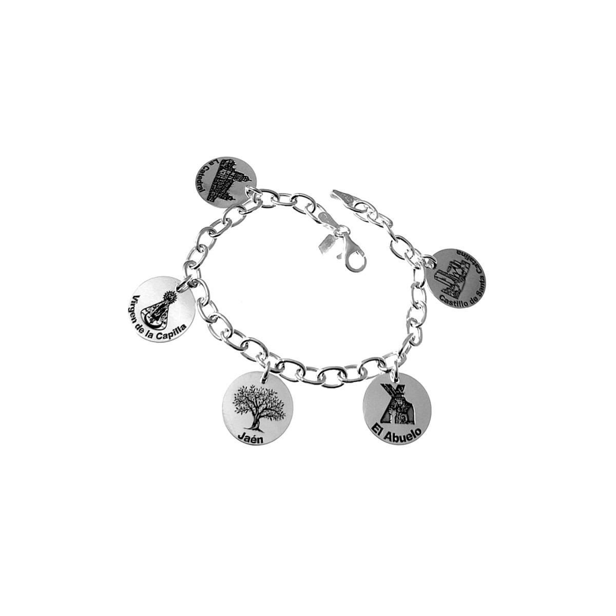 Pulsera plata Ley 925m charm 18.5cm. monumentos Jaén cierre mosquetón mujer