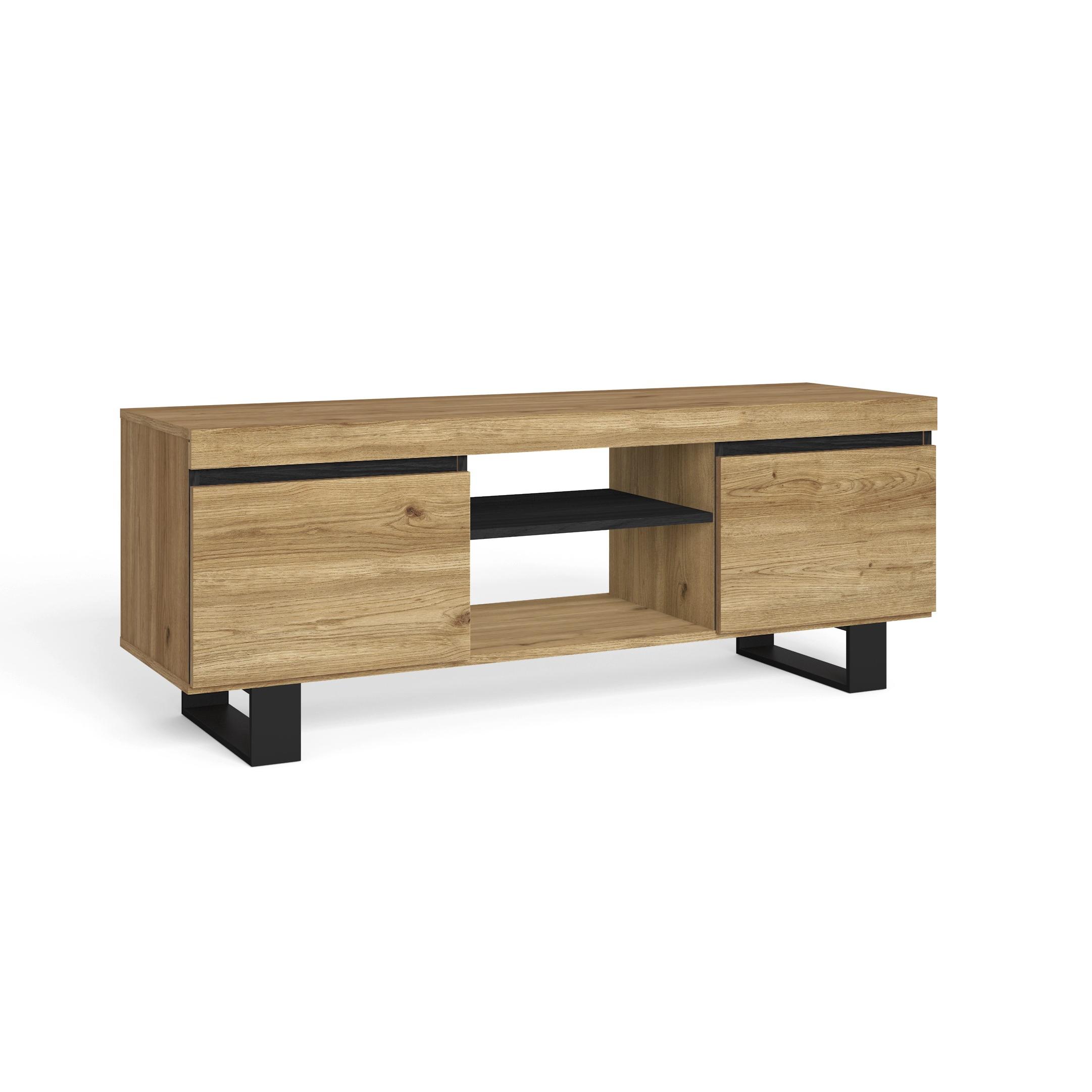 Skraut Home - Mueble de TV con patas y puertas - acabado color Roble/Negro - Varias medidas disponibles 120/140/160x40x53cm