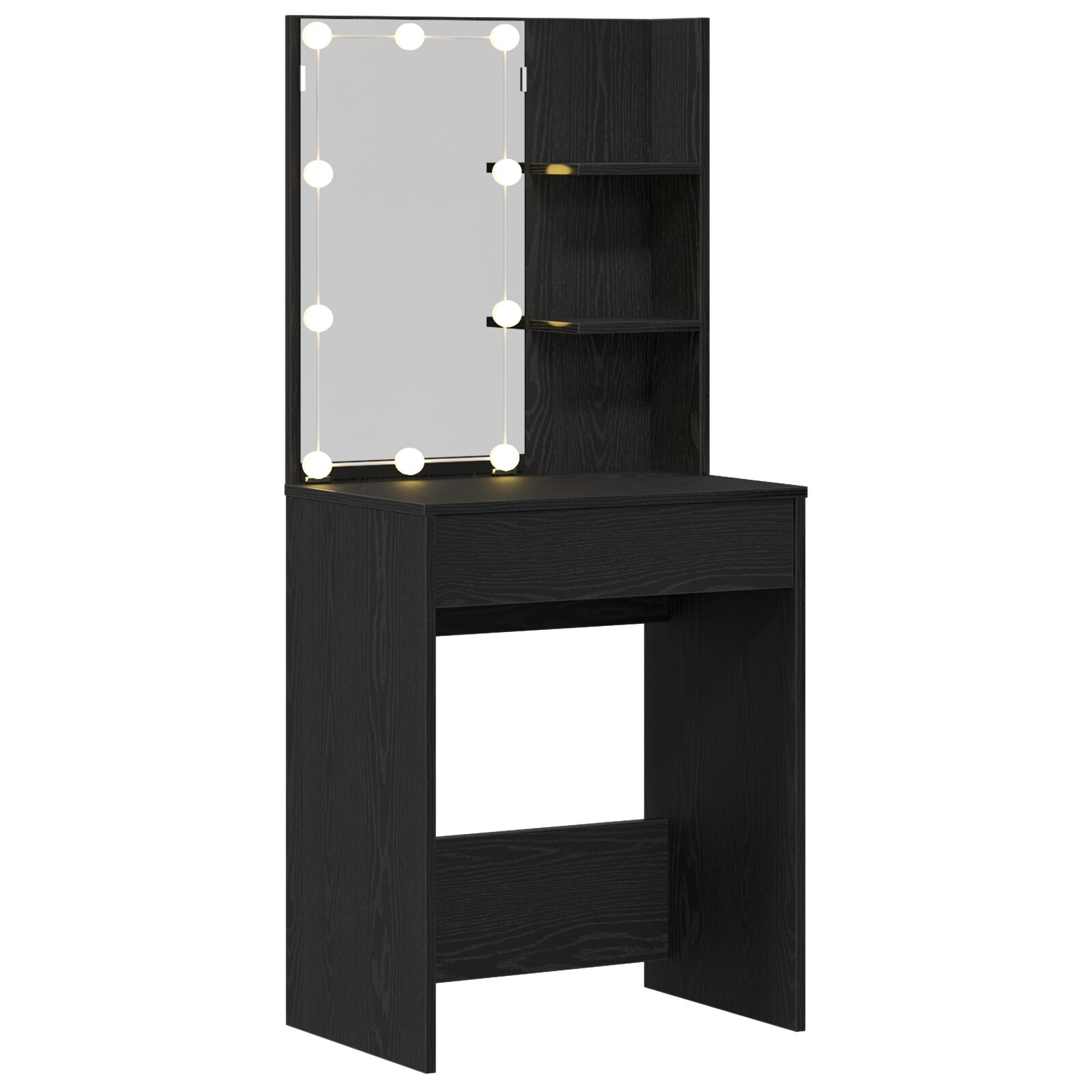 Mesa de tocador LED vidaXL en Roble Negro, 60x40x140 cm, Hecha de Madera Elaborada