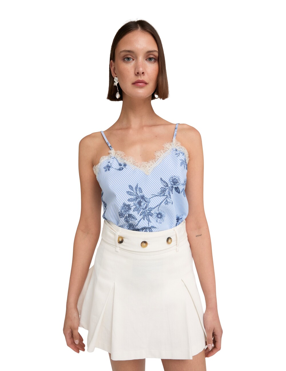 Motivi - Top de rayas con encaje y estampado floral