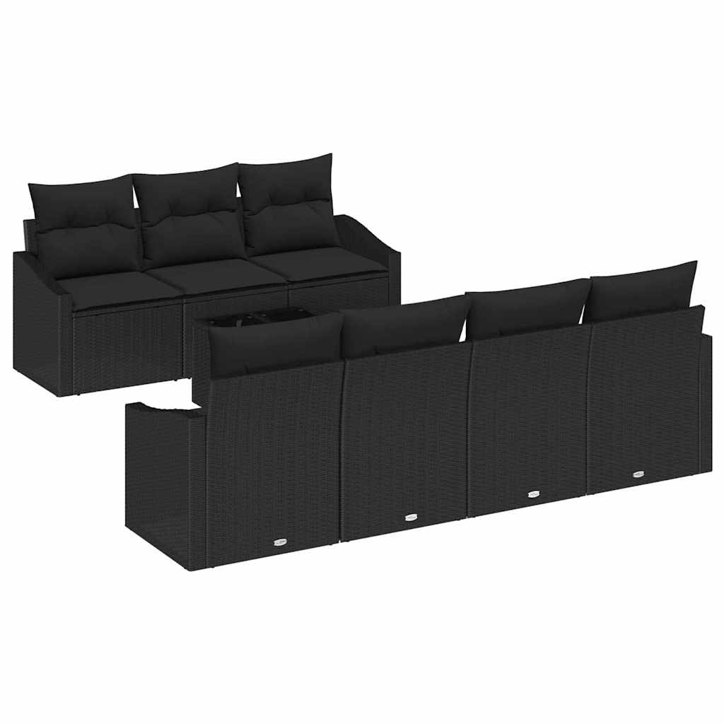 vidaXL Juego de Sofá con cojín 8 pcs Negro ratán sintético