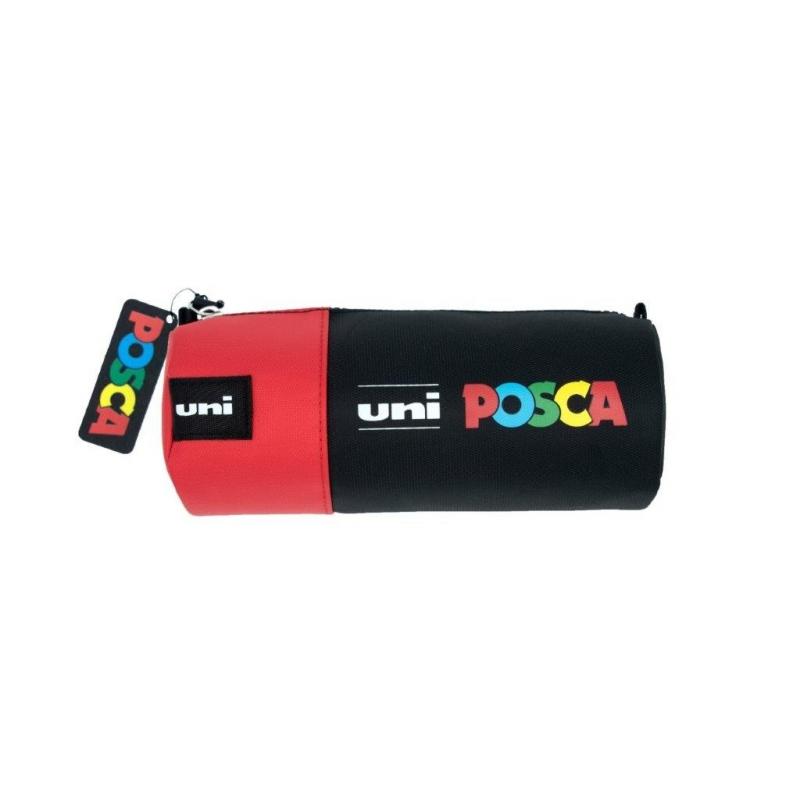 Posca estuche de lona 8,5x19,5cm - ideal para rotuladores y utiles escolares - cierre de cremallera - color negro/rojo