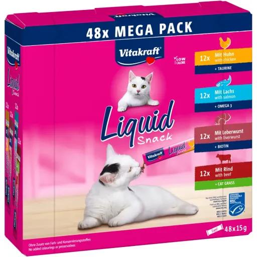 Vitakraft Snacks Líquidos en Multipack de Pollo, Salmón, Paté y  Carne de Vacuno para Gatos - 720 GR