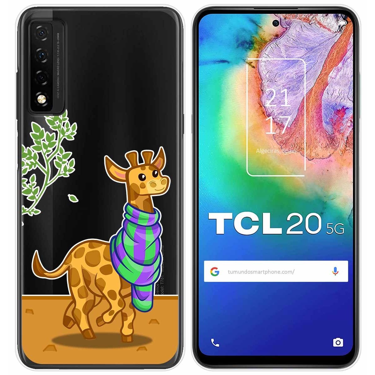 Tumundosmartphone Funda Gel Transparente para TCL 20 5G diseño Jirafa Dibujos
