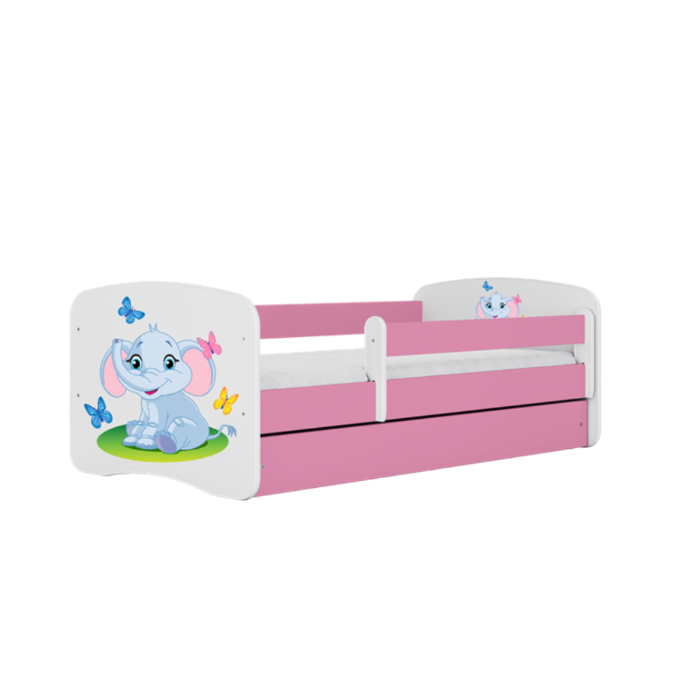 Cama 180 x 80 cm Kocot Kids com gaveta e colchão BabyDreams Baby Elephant Pink