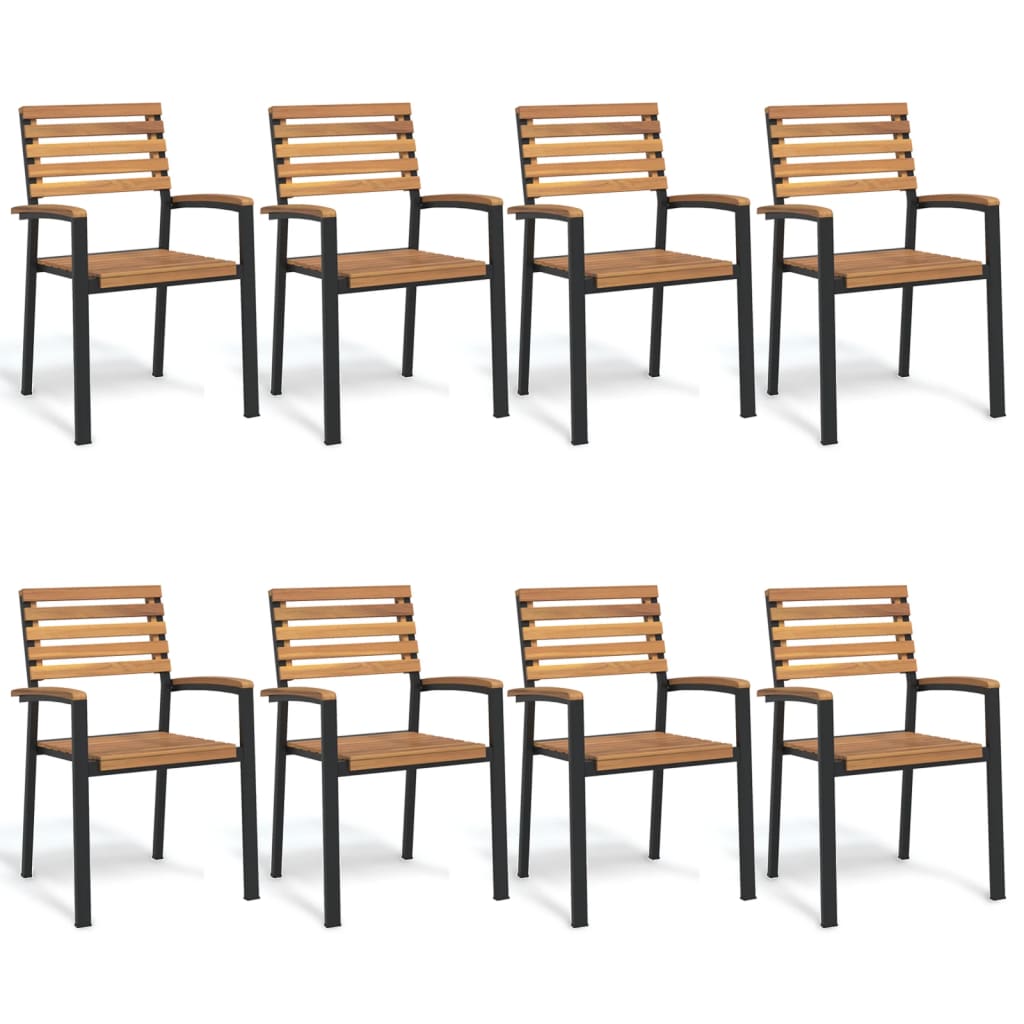 vidaXL Sillas de jardín apilables 8 uds madera maciza acacia y metal